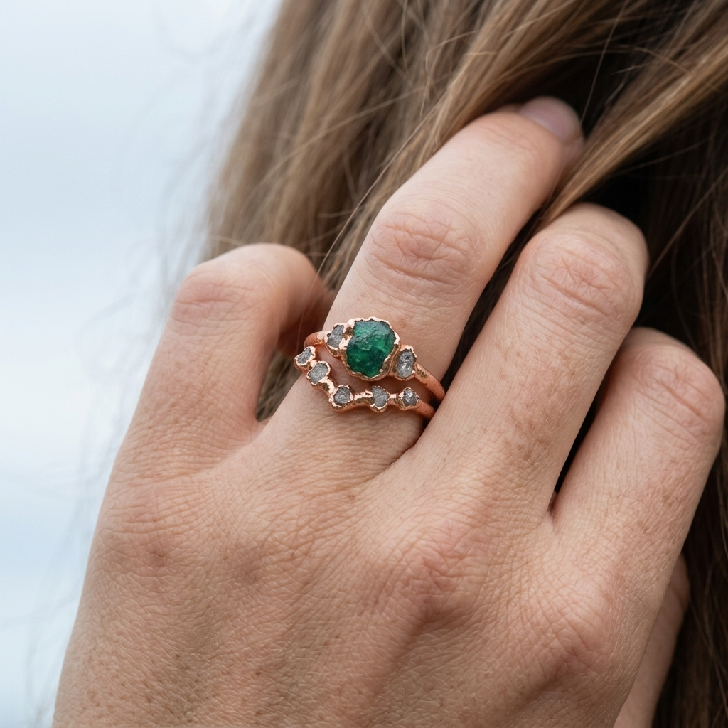 Emerald and Diamond engagement ring set | Leah