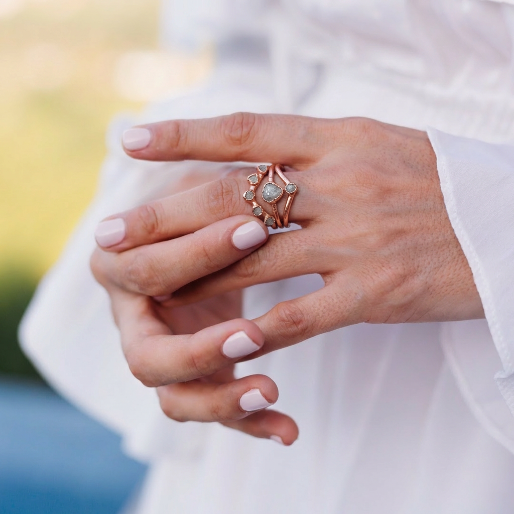 Uncut diamond engagement ring set | Naomi