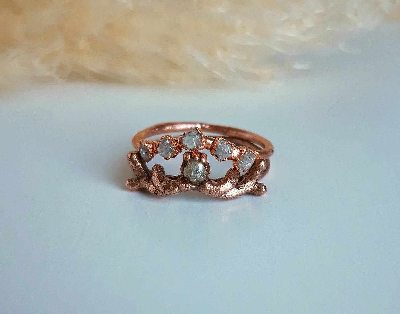 Woodland Diamond Bridal Set - Raw diamond bridal set