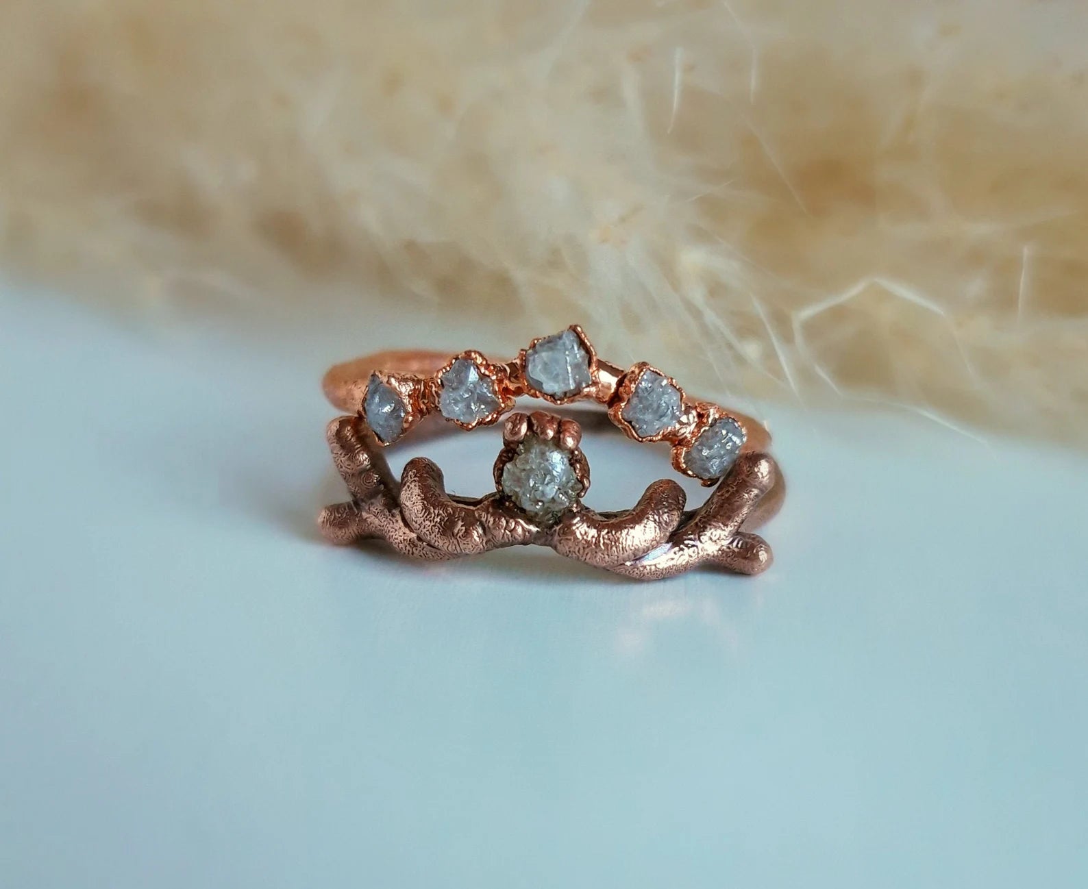 Woodland Diamond Bridal Set - Raw diamond bridal set