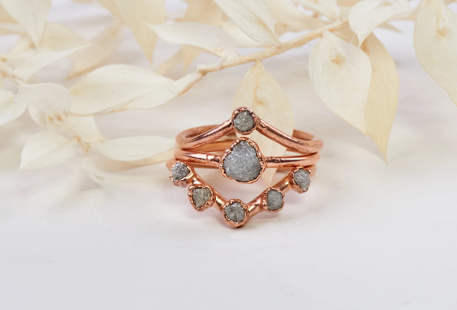 Uncut diamond engagement ring set | Naomi
