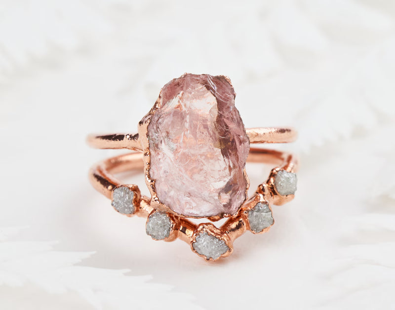 Pink Quartz ring set | Judith With chevron ring