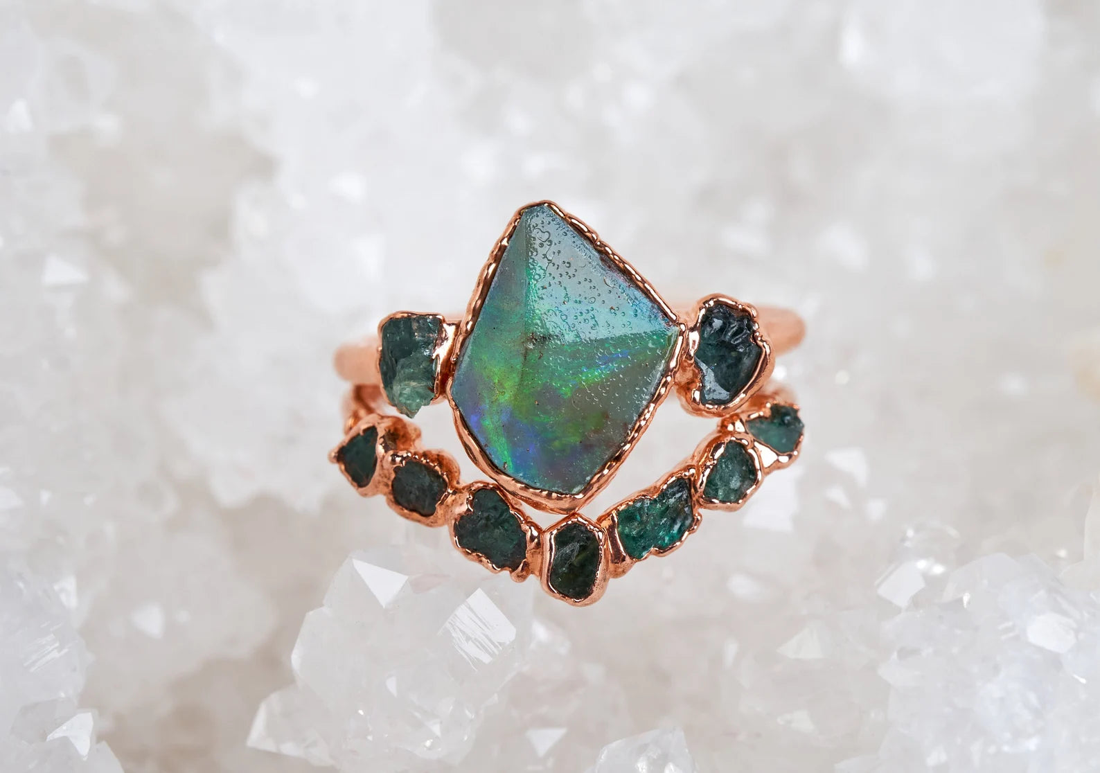 Opal and emerald ring | Marlene With chevron ring