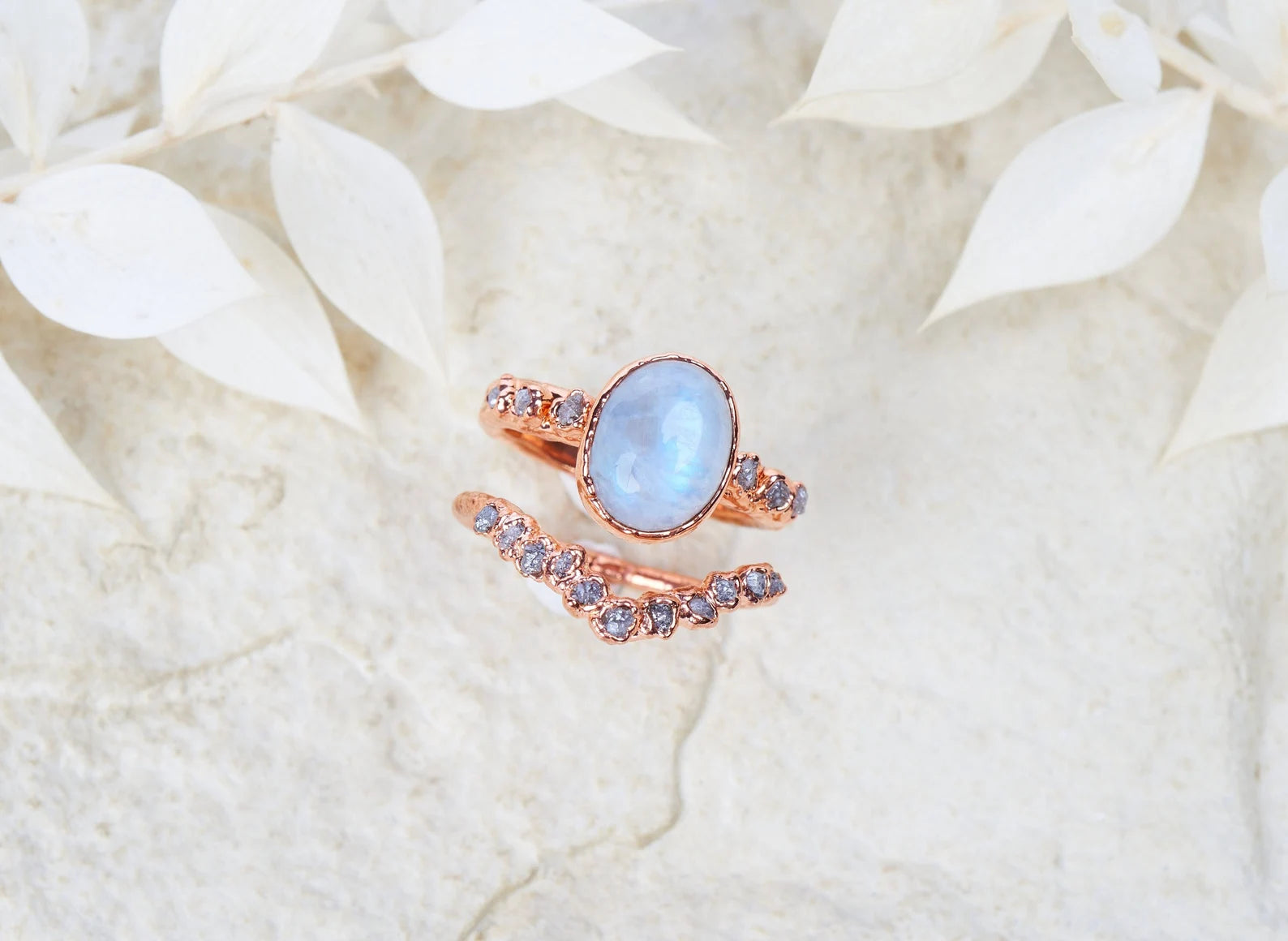 Moonstone wedding ring | Karla With chevron ring