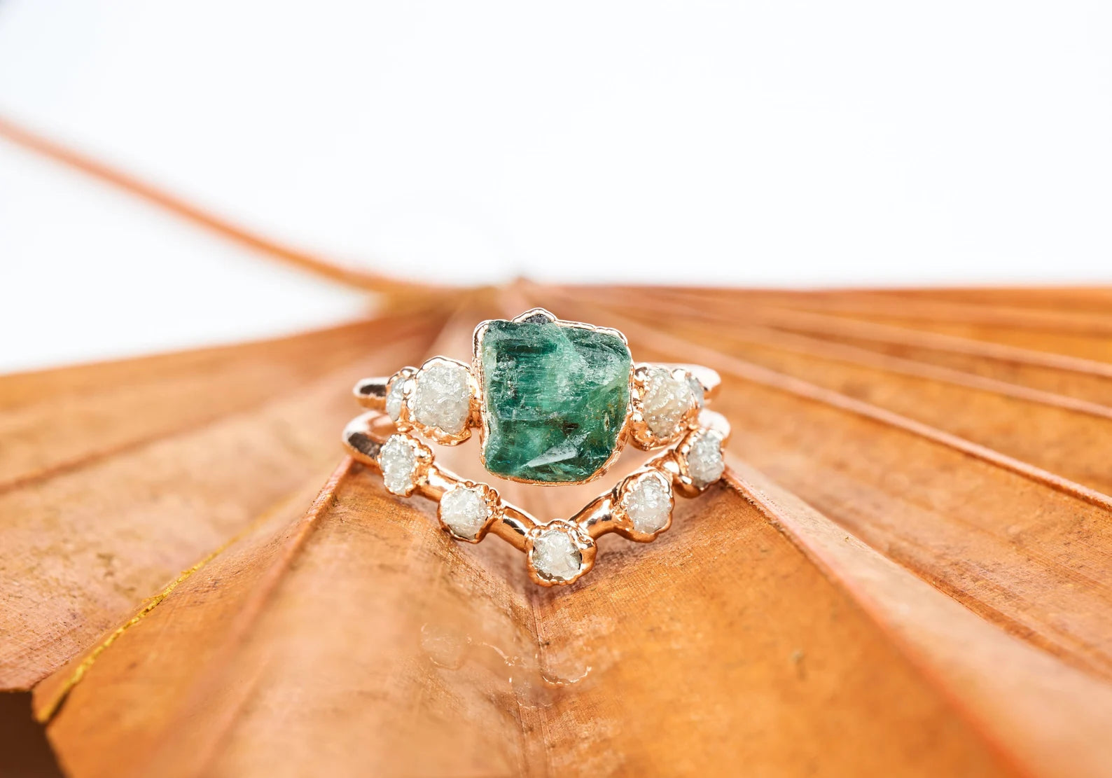 Uncut emerald ring set | Rosalyn