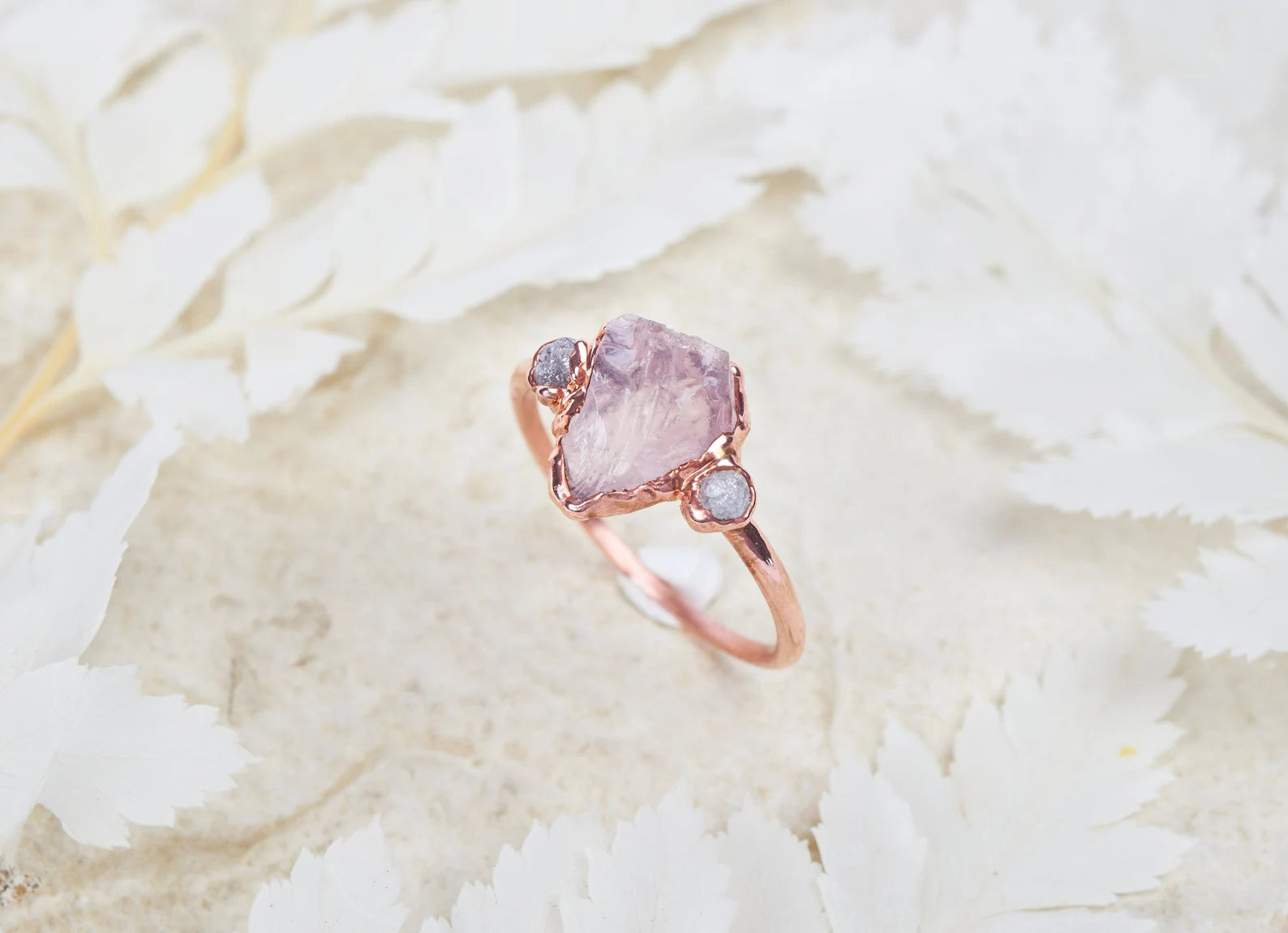 Raw rose quartz engagement ring | Dora