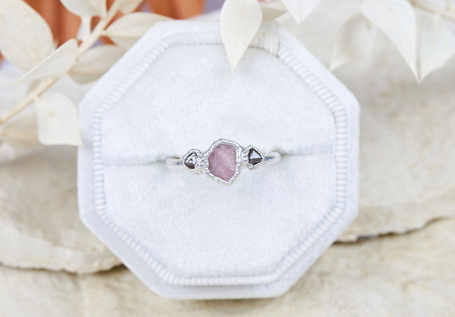 READY TO SHIP in US size 4 3/4 | Raw pink sapphire and diamond ring