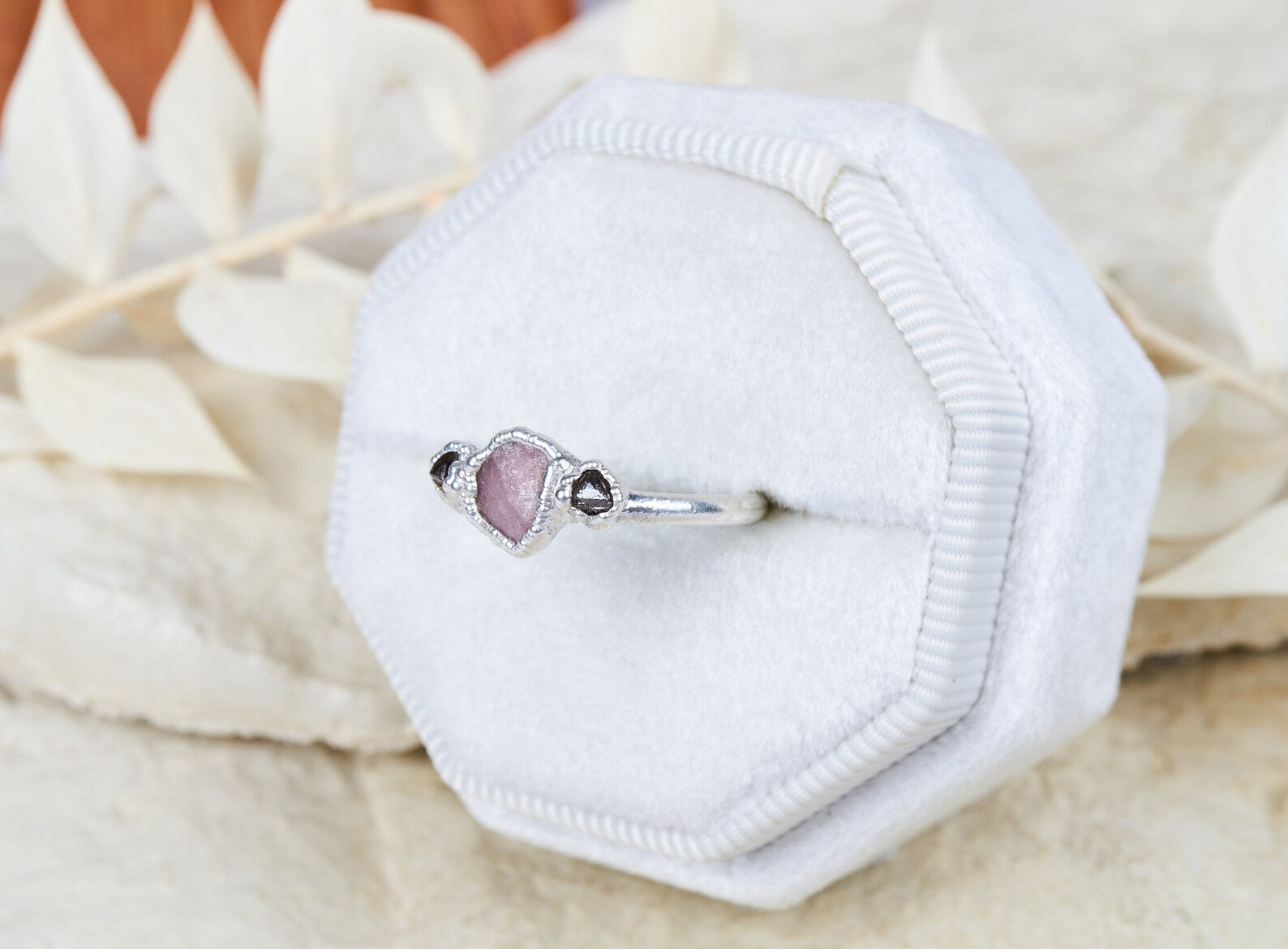 READY TO SHIP in US size 4 3/4 | Raw pink sapphire and diamond ring