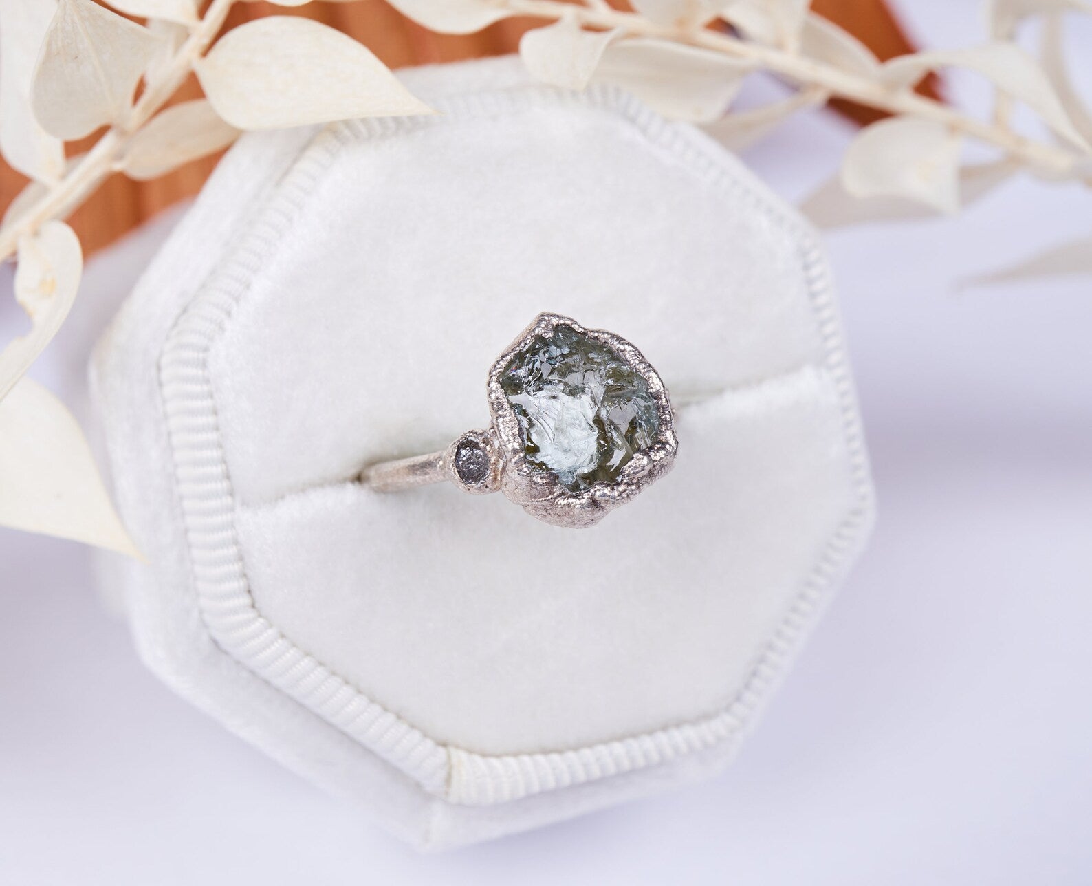 READY TO SHIP in US size 6 - Raw aquamarine and diamond ring