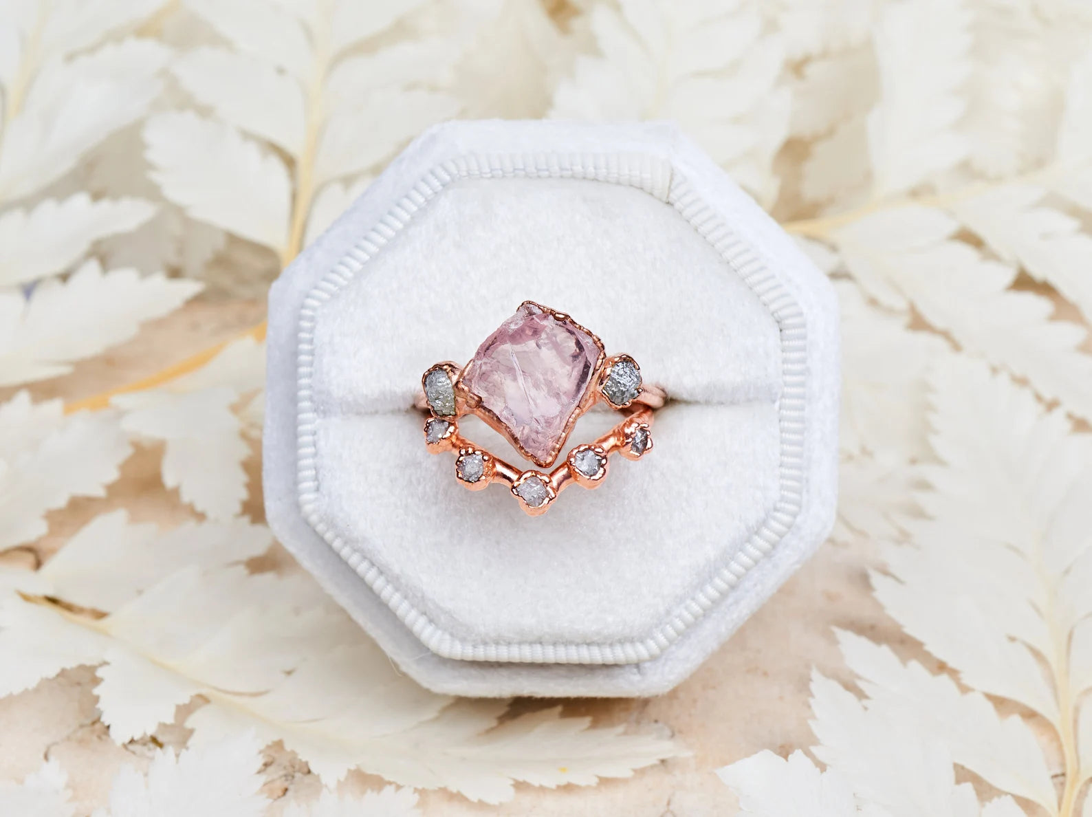 Raw rose quartz engagement ring | Dora