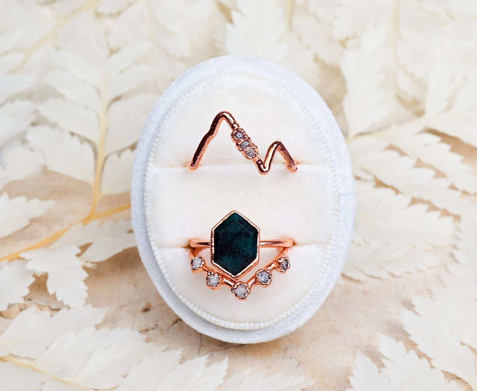 Unique emerald ring design with mountain | Farrah