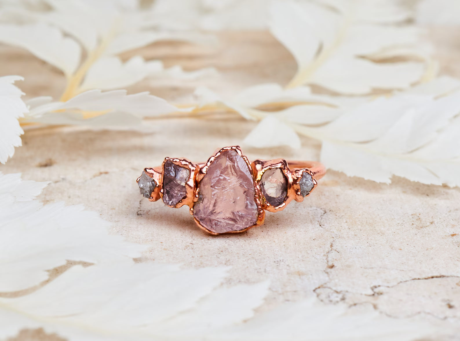 Rose quartz wedding ring | Audrey No chevron ring