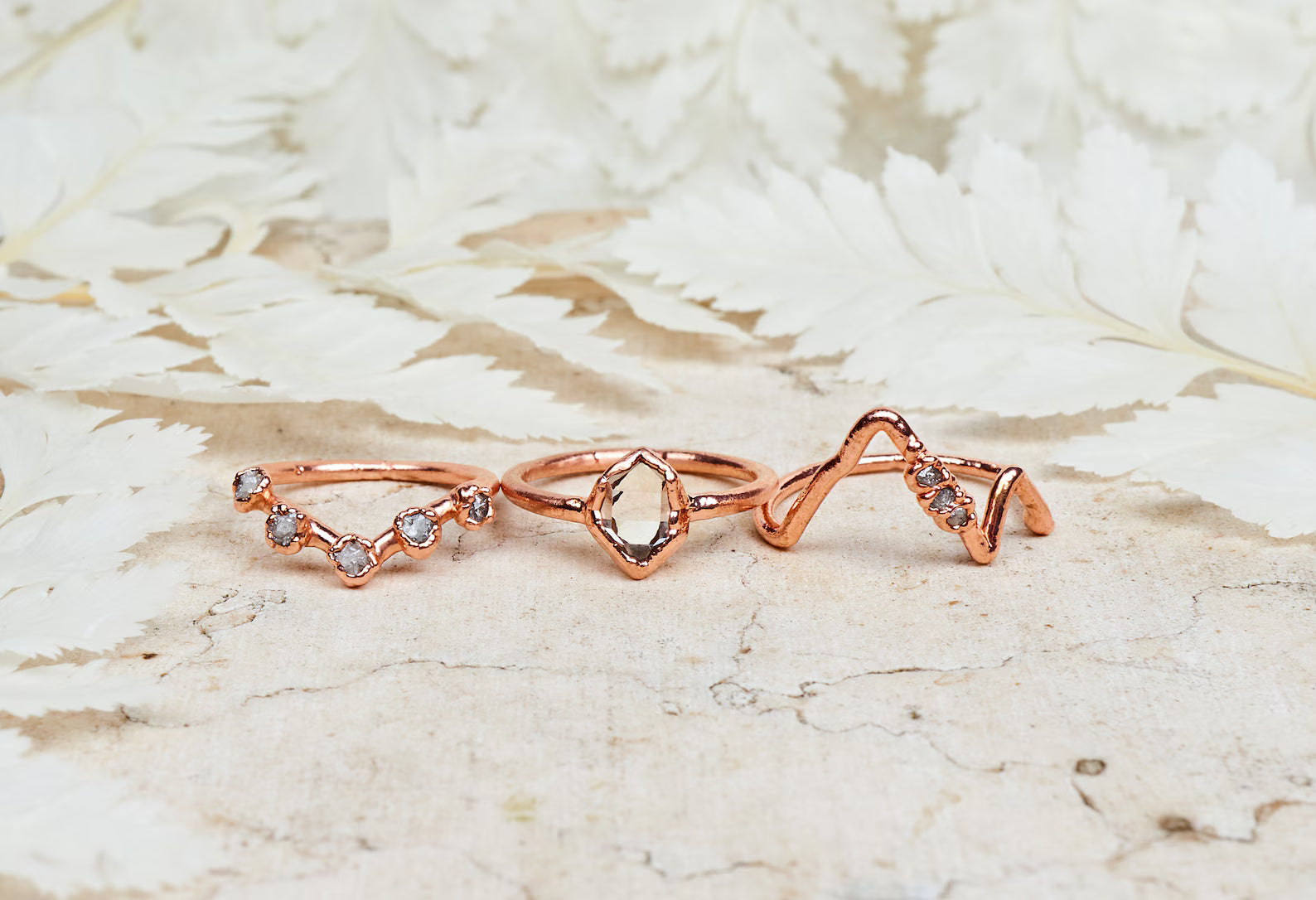 Mountain Herkimer ring with raw diamonds | Alice