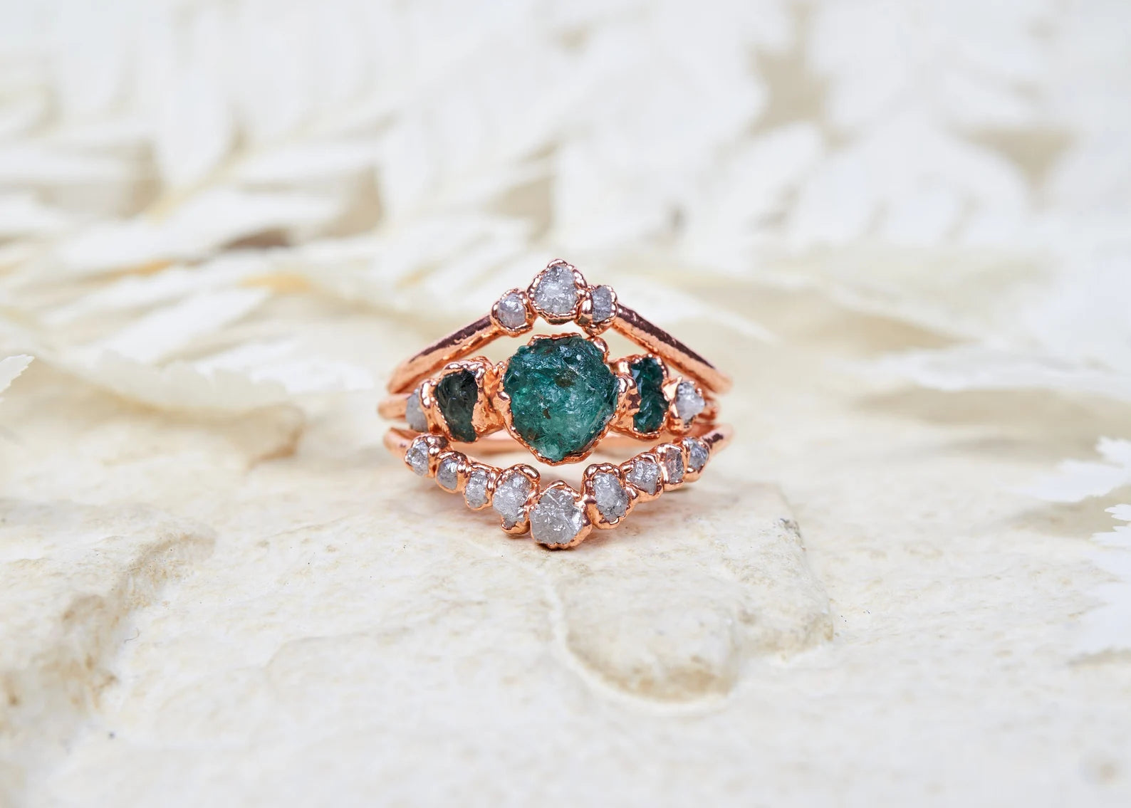 Emerald engagement ring set | Jamila Three piece set