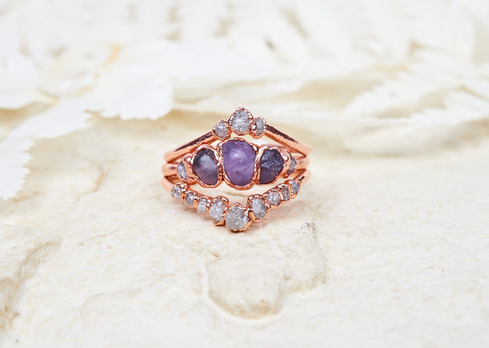 Purple sapphire rings | Charlotte Three piece set