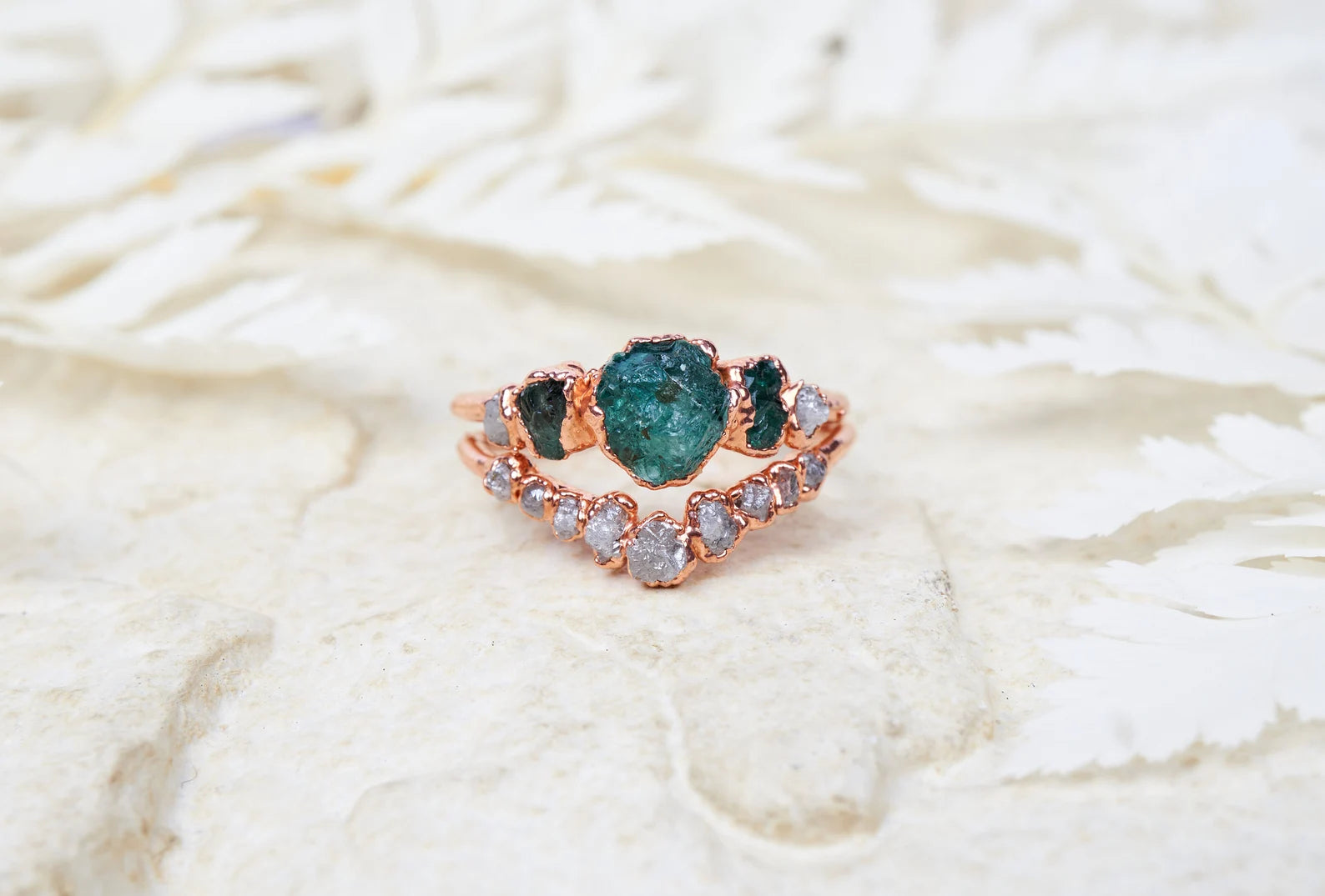 Emerald engagement ring set | Jamila Two piece set