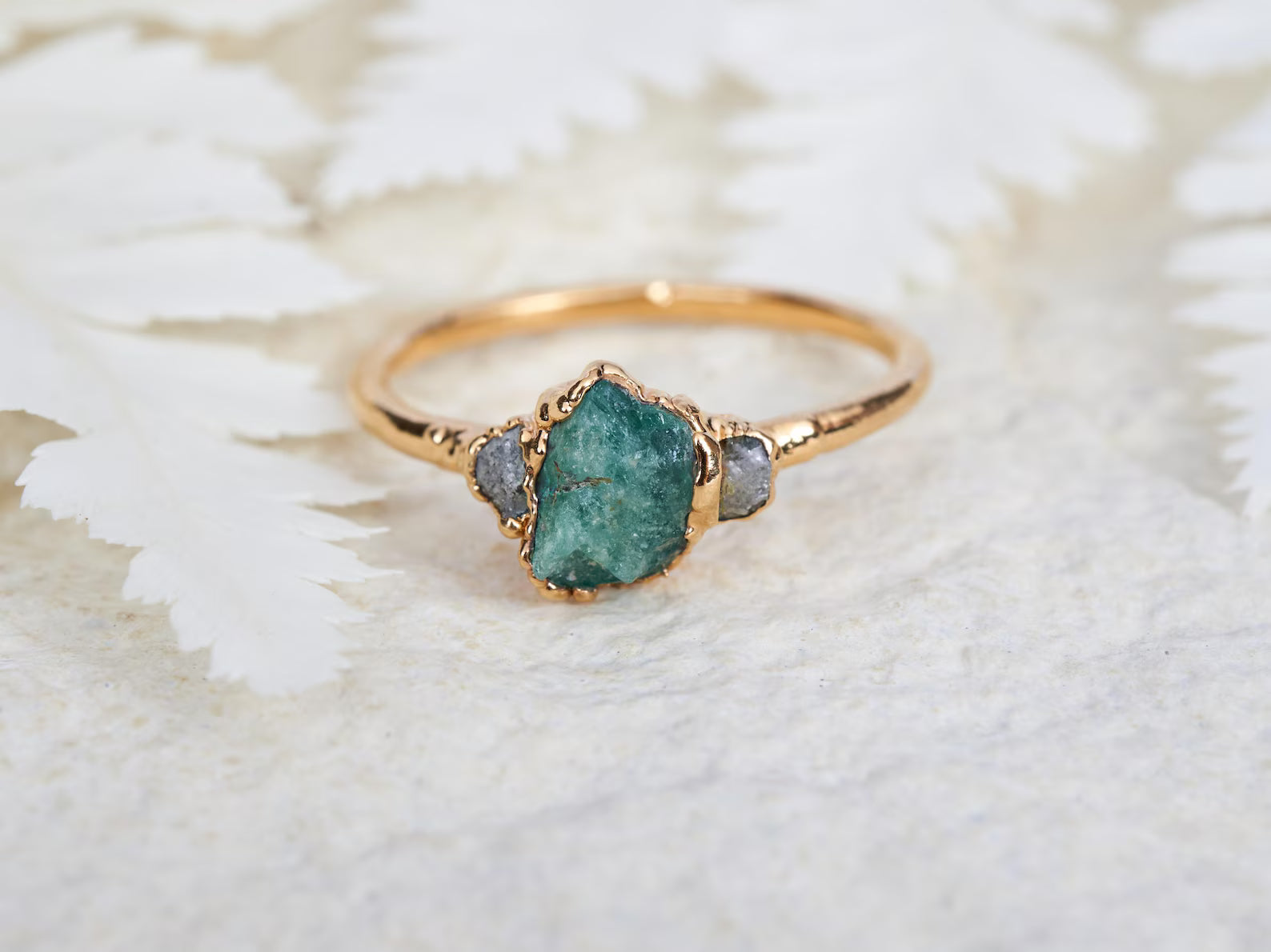 Emerald and Diamond engagement ring set | Leah No chevron ring