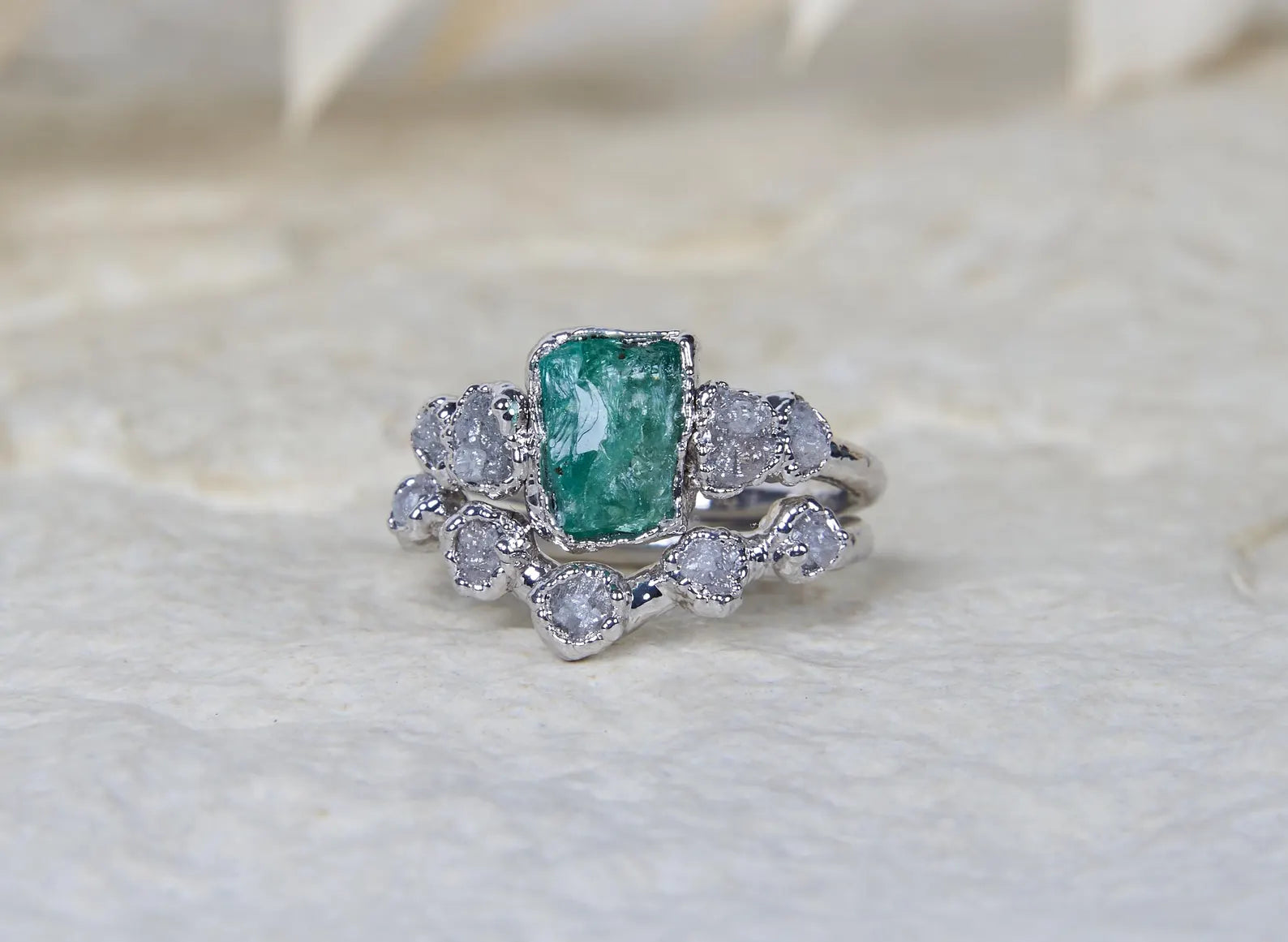 Uncut emerald ring set | Rosalyn