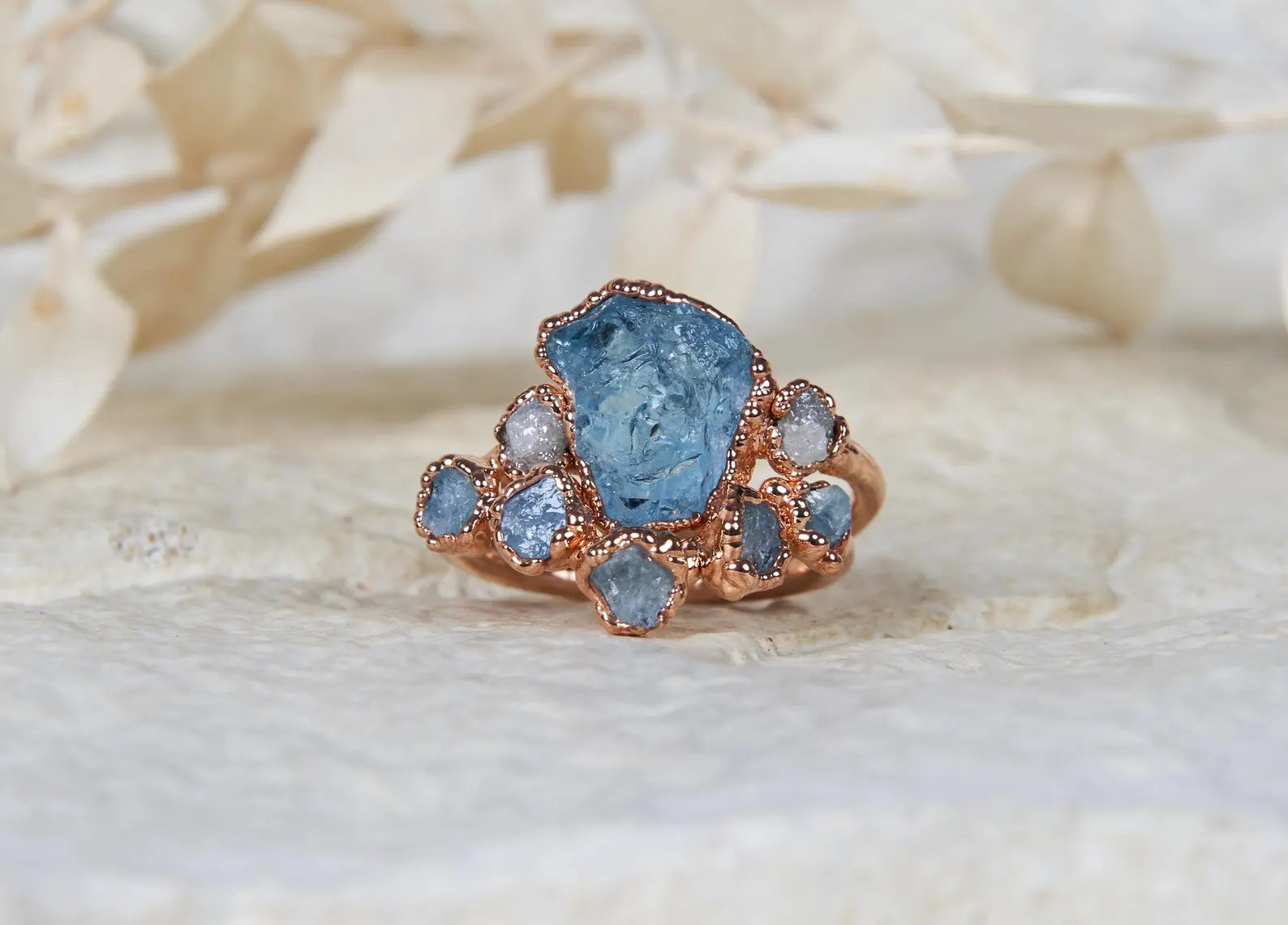 Raw aquamarine and diamond ring | Calypso