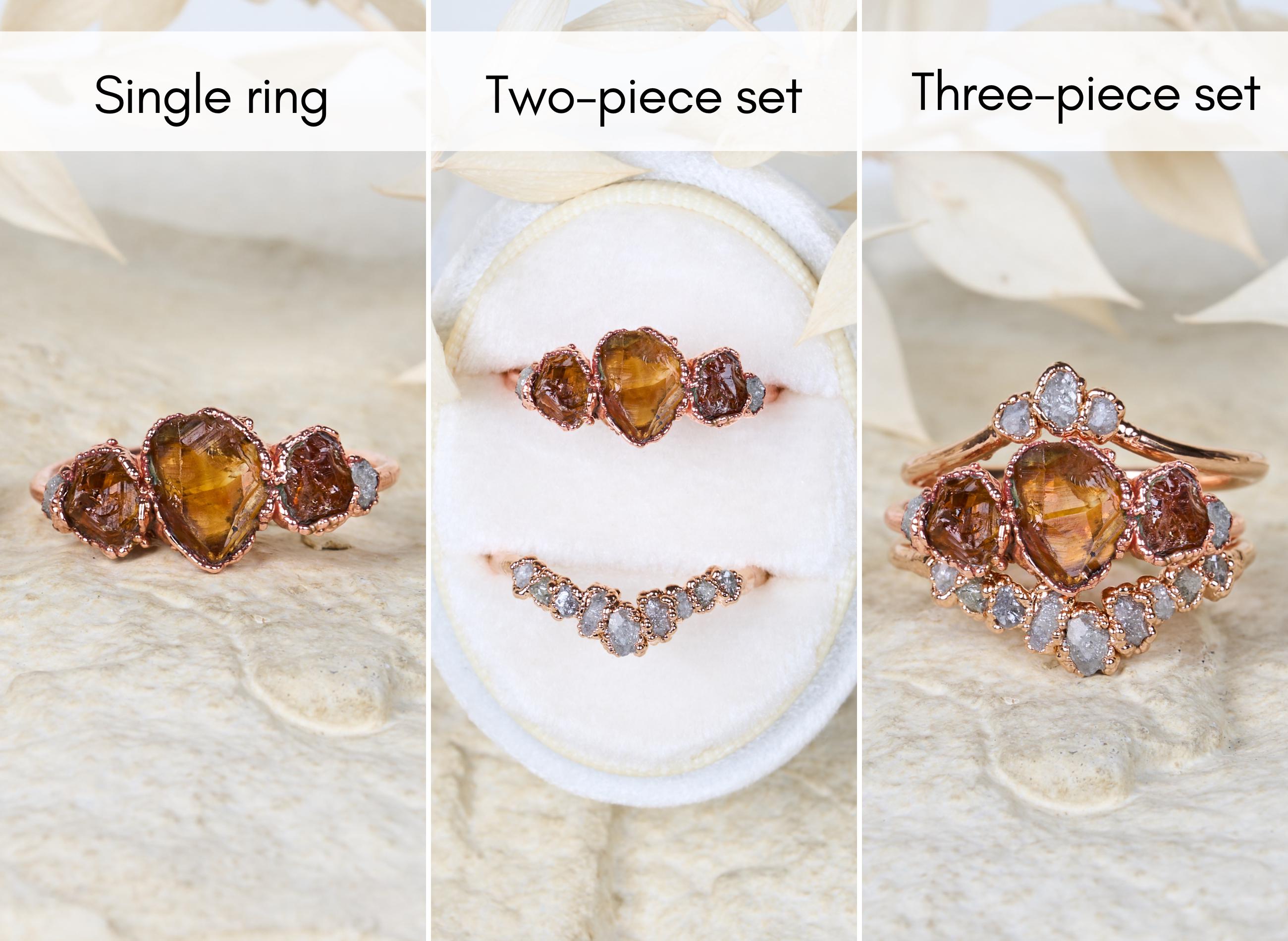 Raw Citrine and diamond ring set Single ring