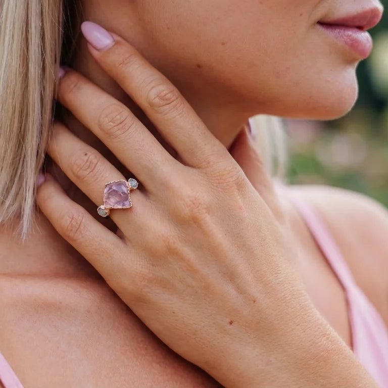 Raw rose quartz engagement ring | Dora