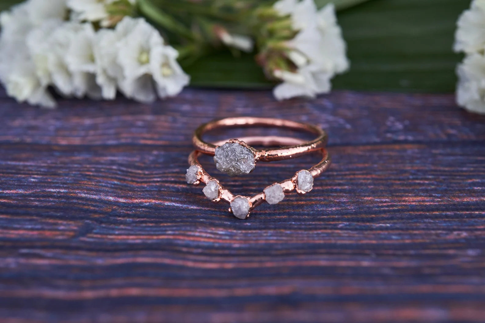 Raw diamond engagement ring set | Emma