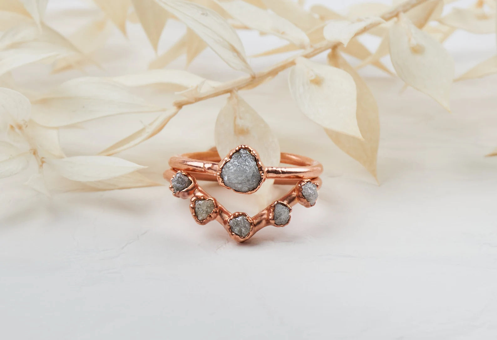 Raw diamond engagement ring set | Emma