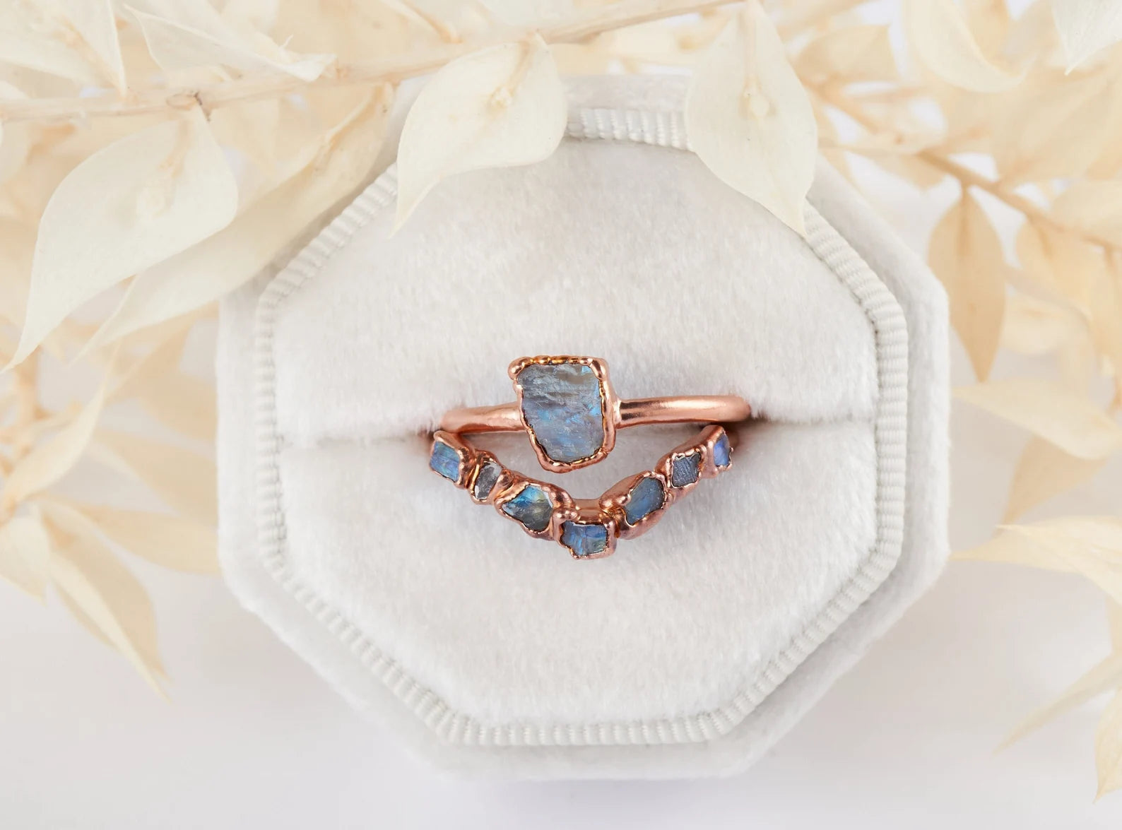 Raw Moonstone engagement ring | Aura With chevron ring