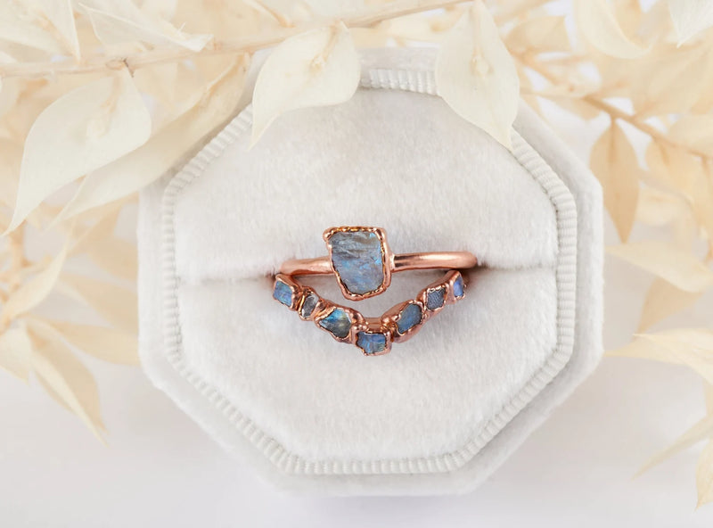 Raw Moonstone engagement ring | Aura With chevron ring