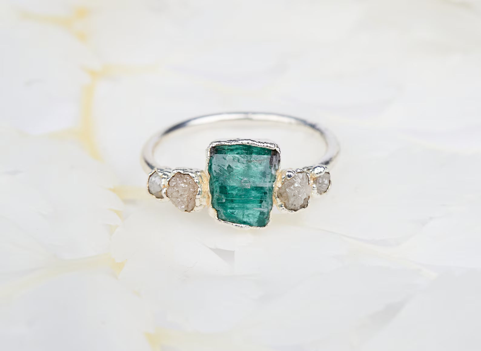 READY TO SHIP in US size 7.5 | Raw emerald and diamond engagement ring