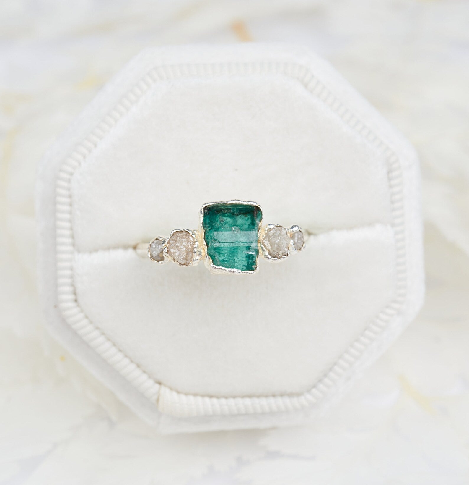 READY TO SHIP in US size 7.5 | Raw emerald and diamond engagement ring