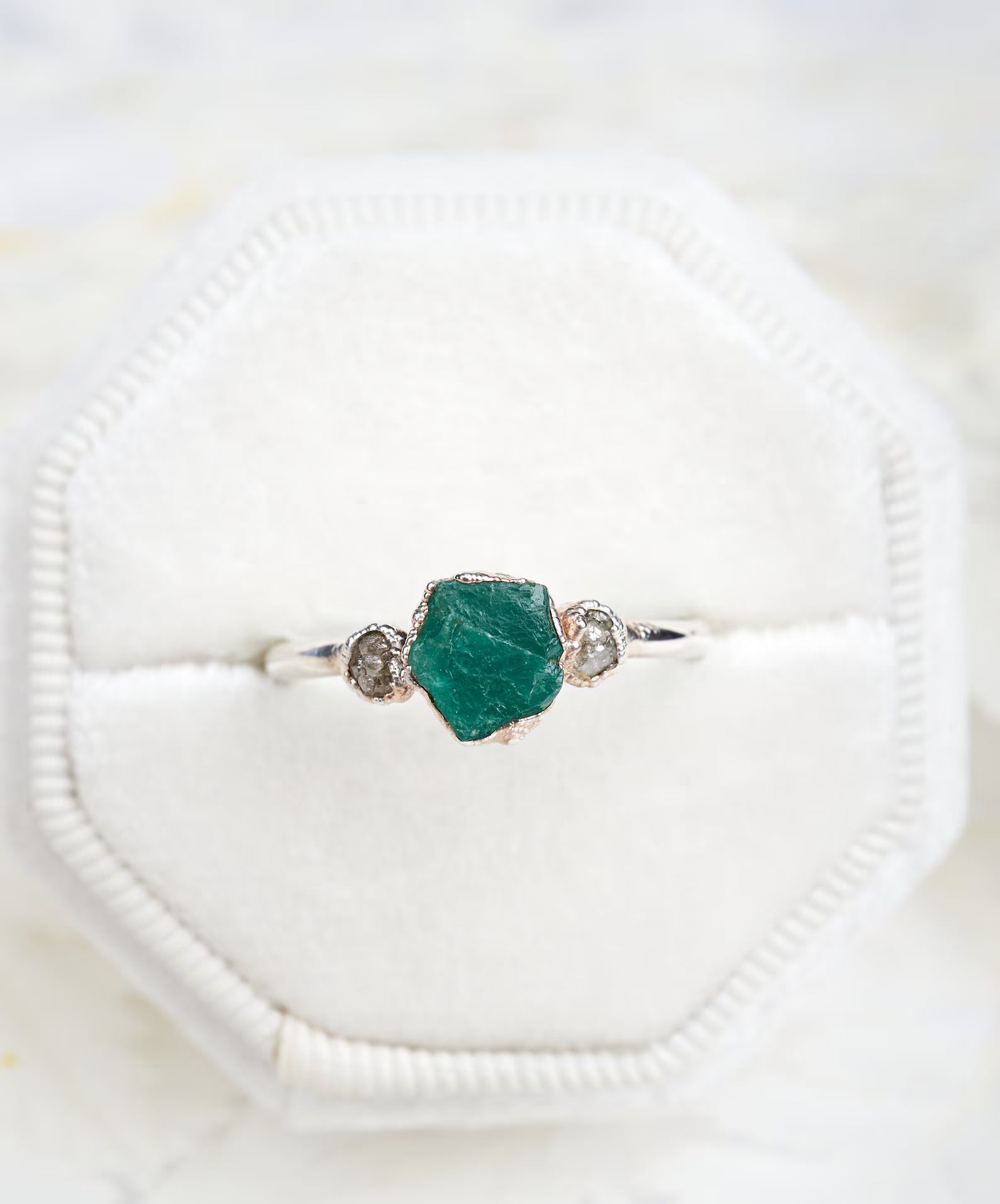 READY TO SHIP in US size 7.5 | Raw emerald ring with diamonds