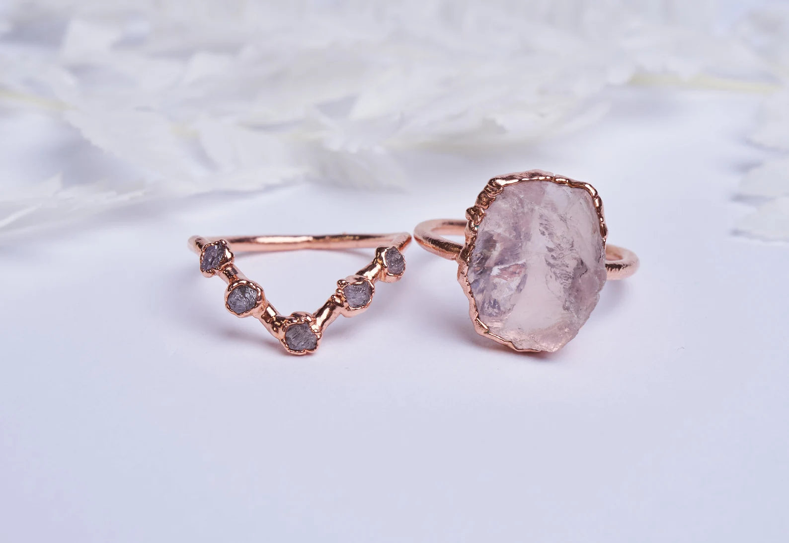 Rose quartz diamond ring set | Hariett