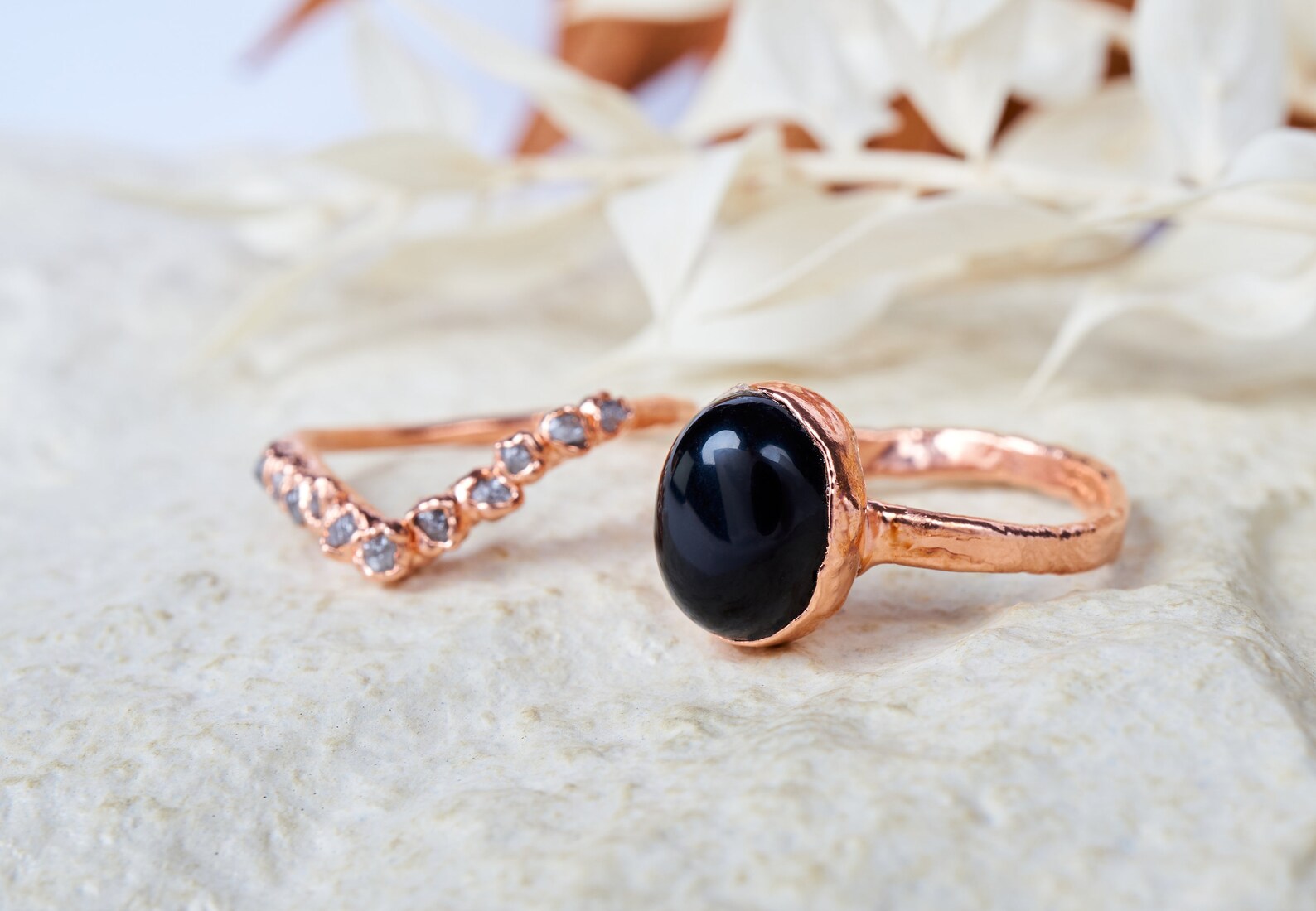 Black obsidian ring set | Abigail
