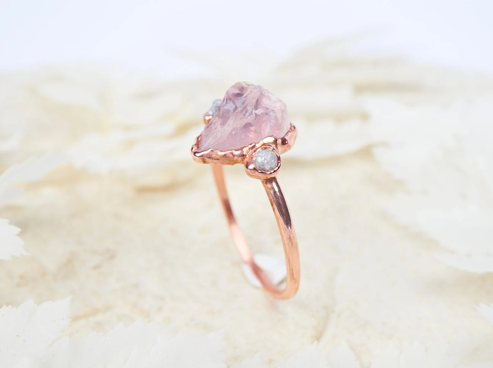 Raw rose quartz engagement ring | Dora