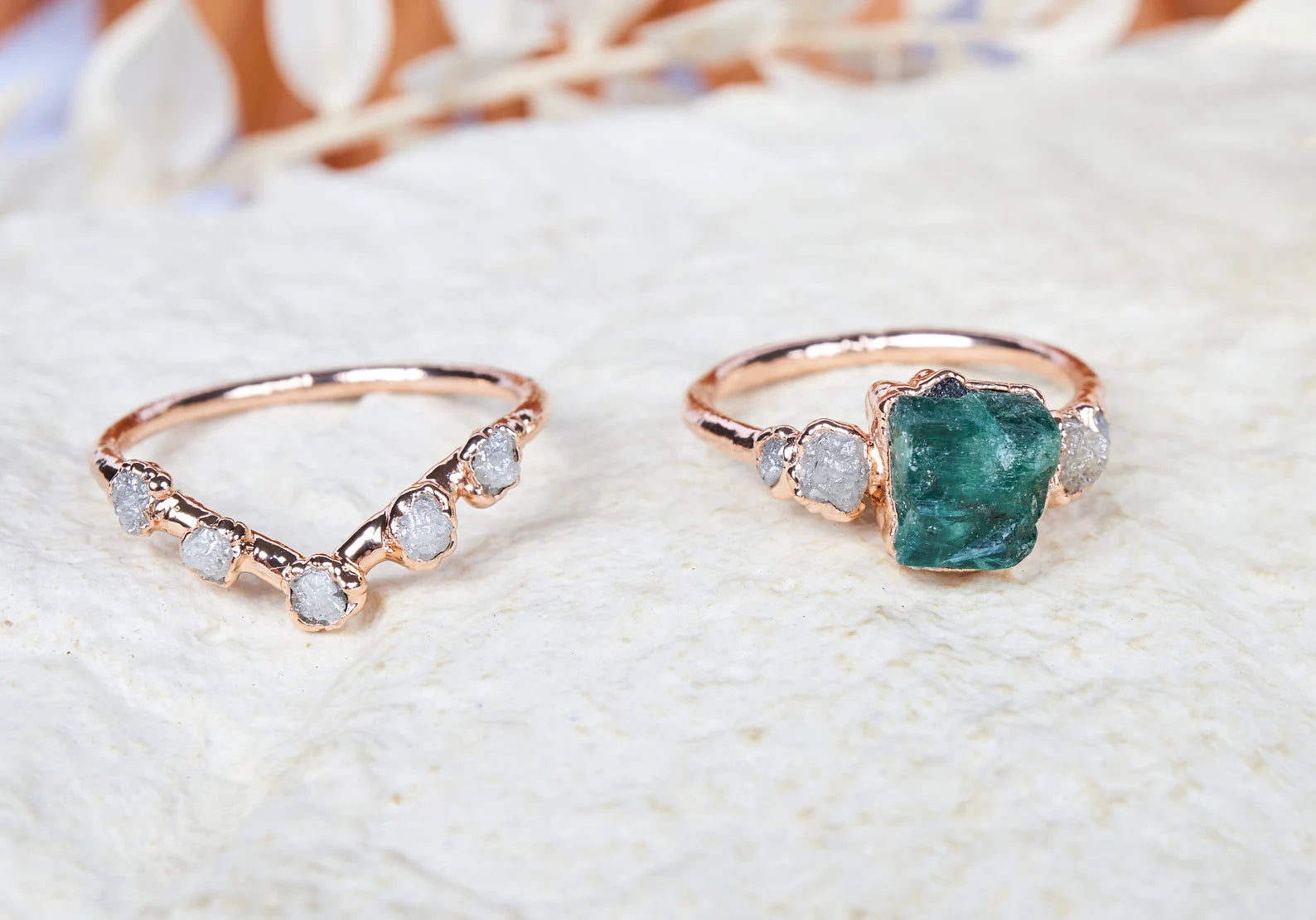 Uncut emerald ring set | Rosalyn