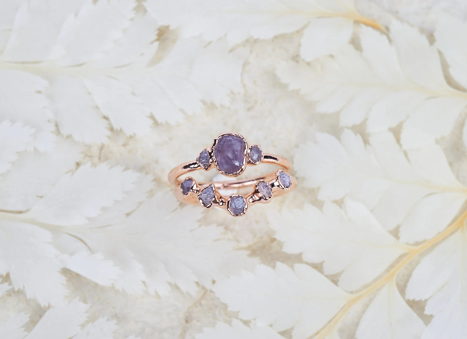 Purple sapphire engagement rings | Anita With chevron ring