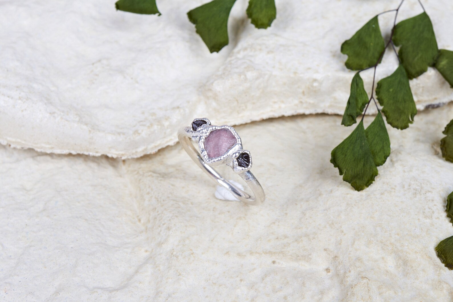READY TO SHIP in US size 4 3/4 | Raw pink sapphire and diamond ring
