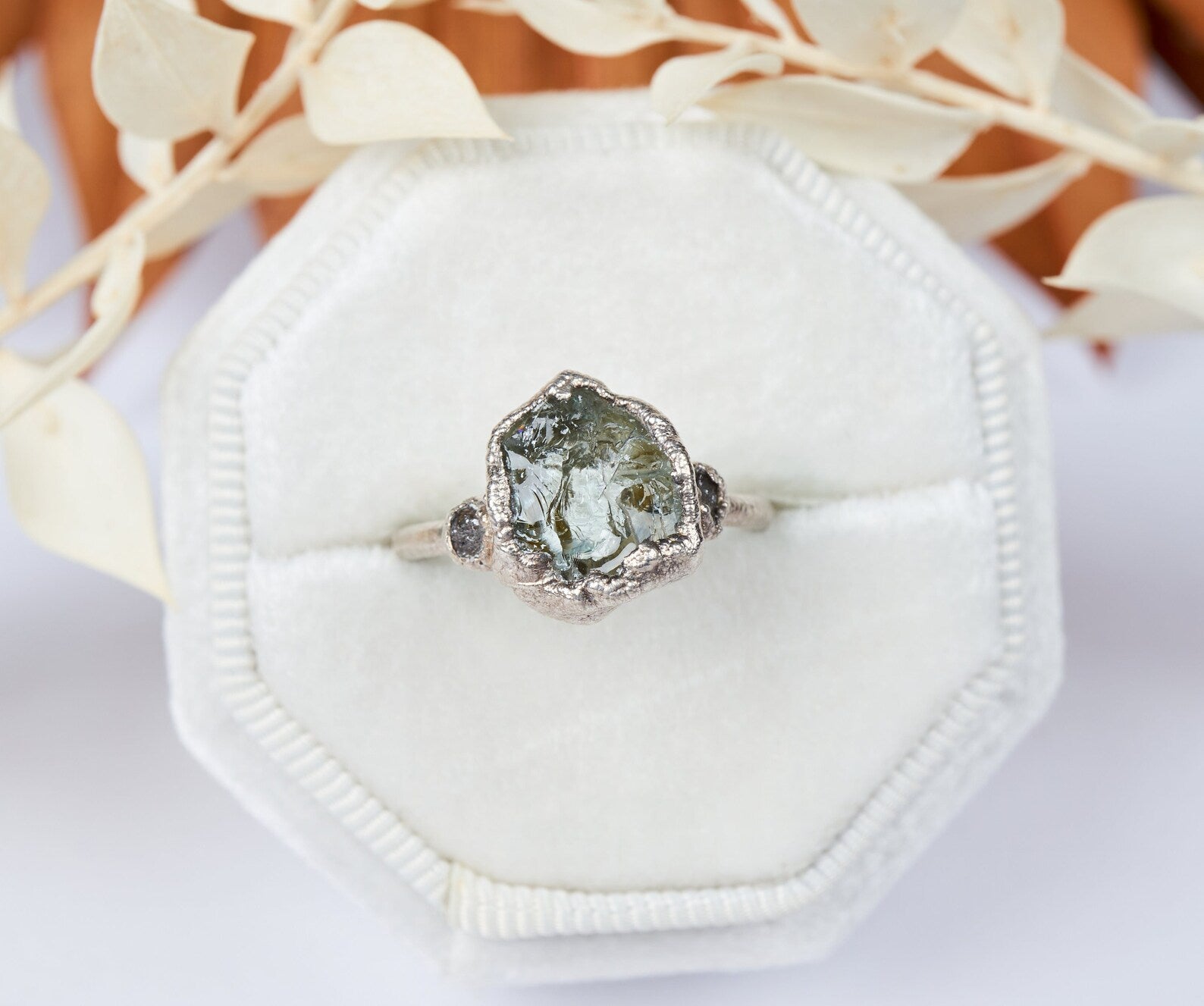 READY TO SHIP in US size 6 - Raw aquamarine and diamond ring