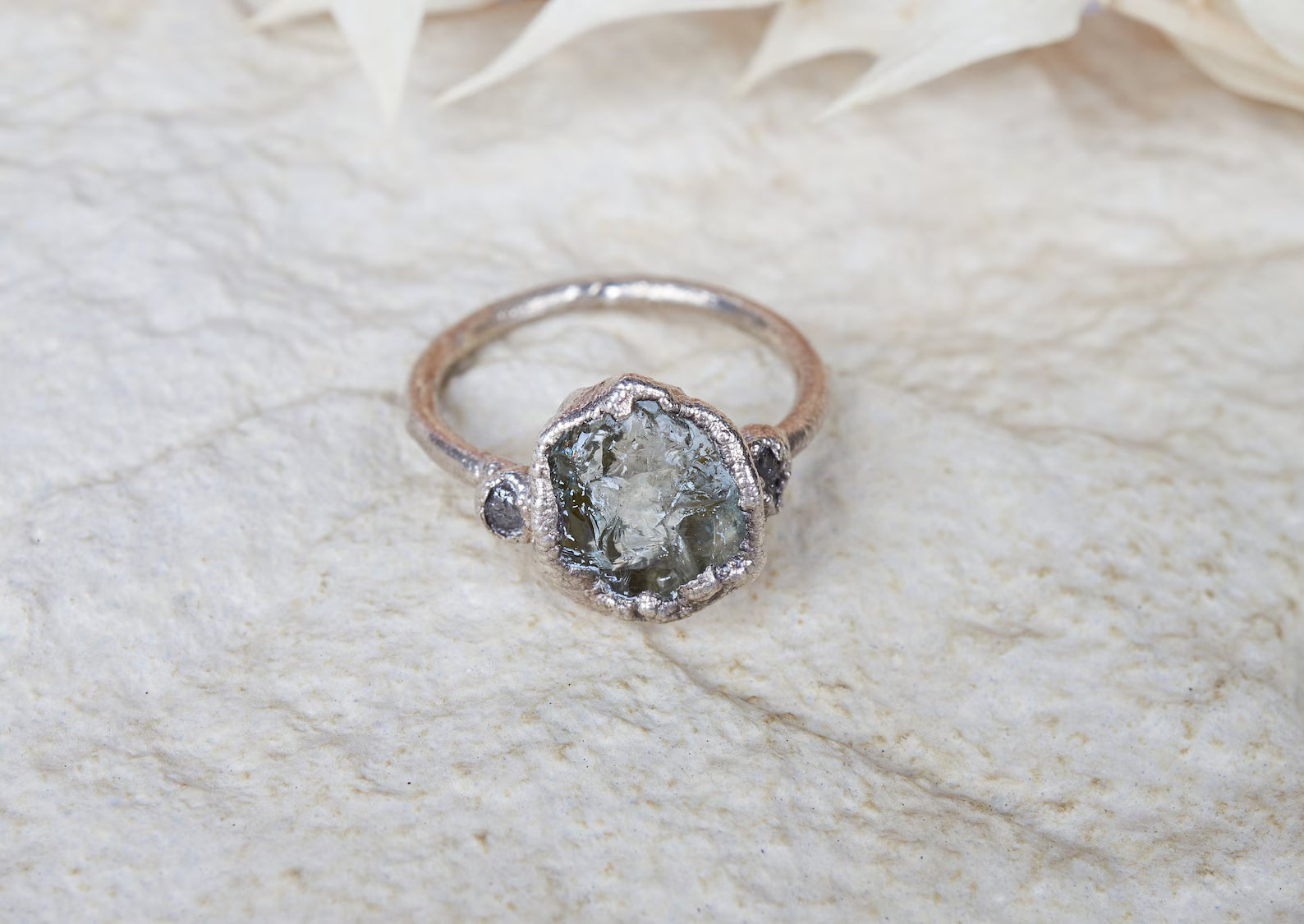 READY TO SHIP in US size 6 - Raw aquamarine and diamond ring