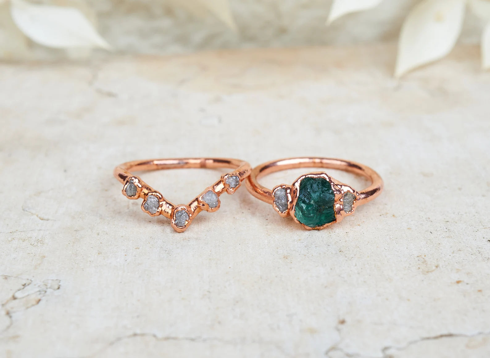 Emerald and Diamond engagement ring set | Leah
