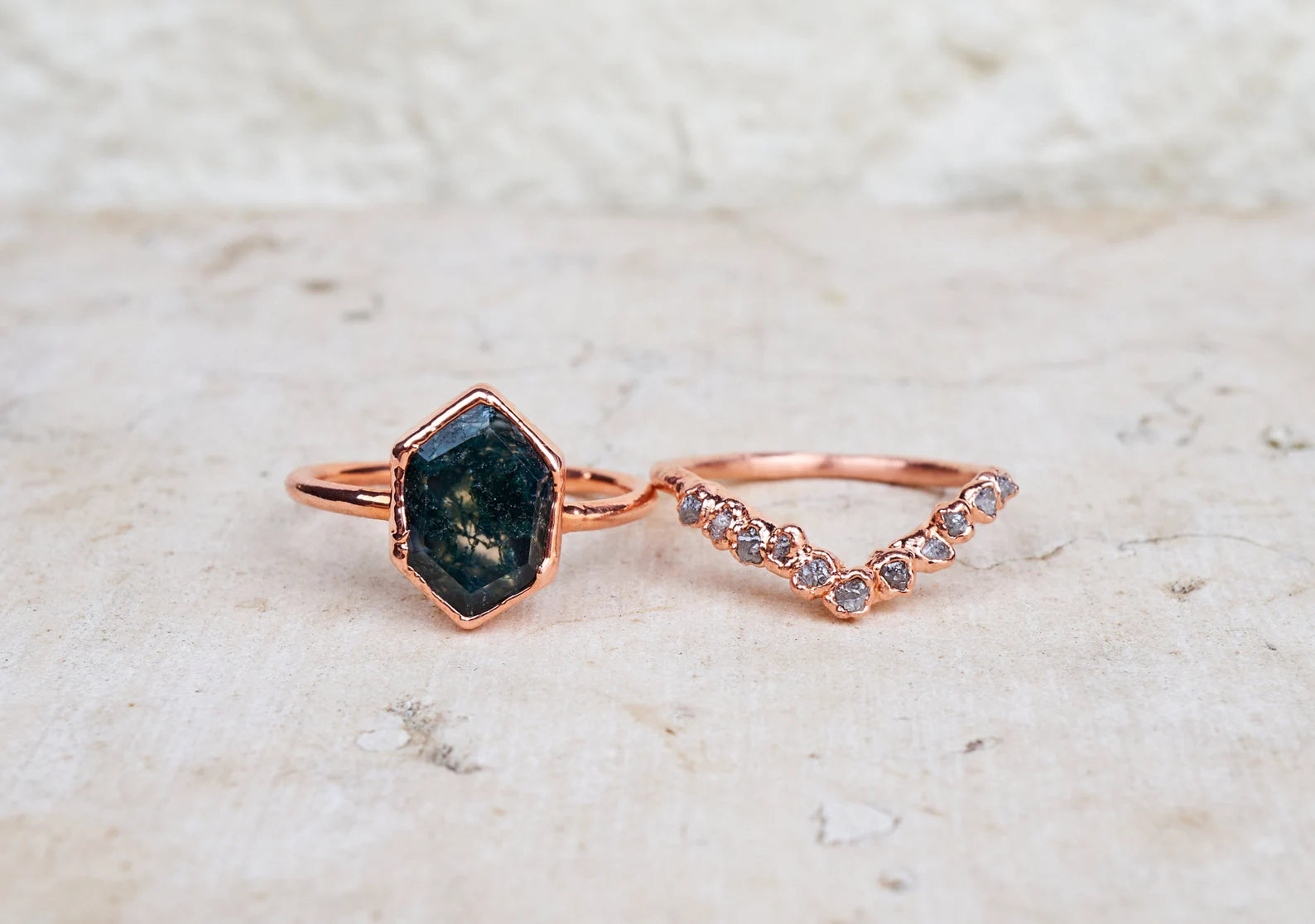 Moss agate and diamond engagement ring | Lucinda