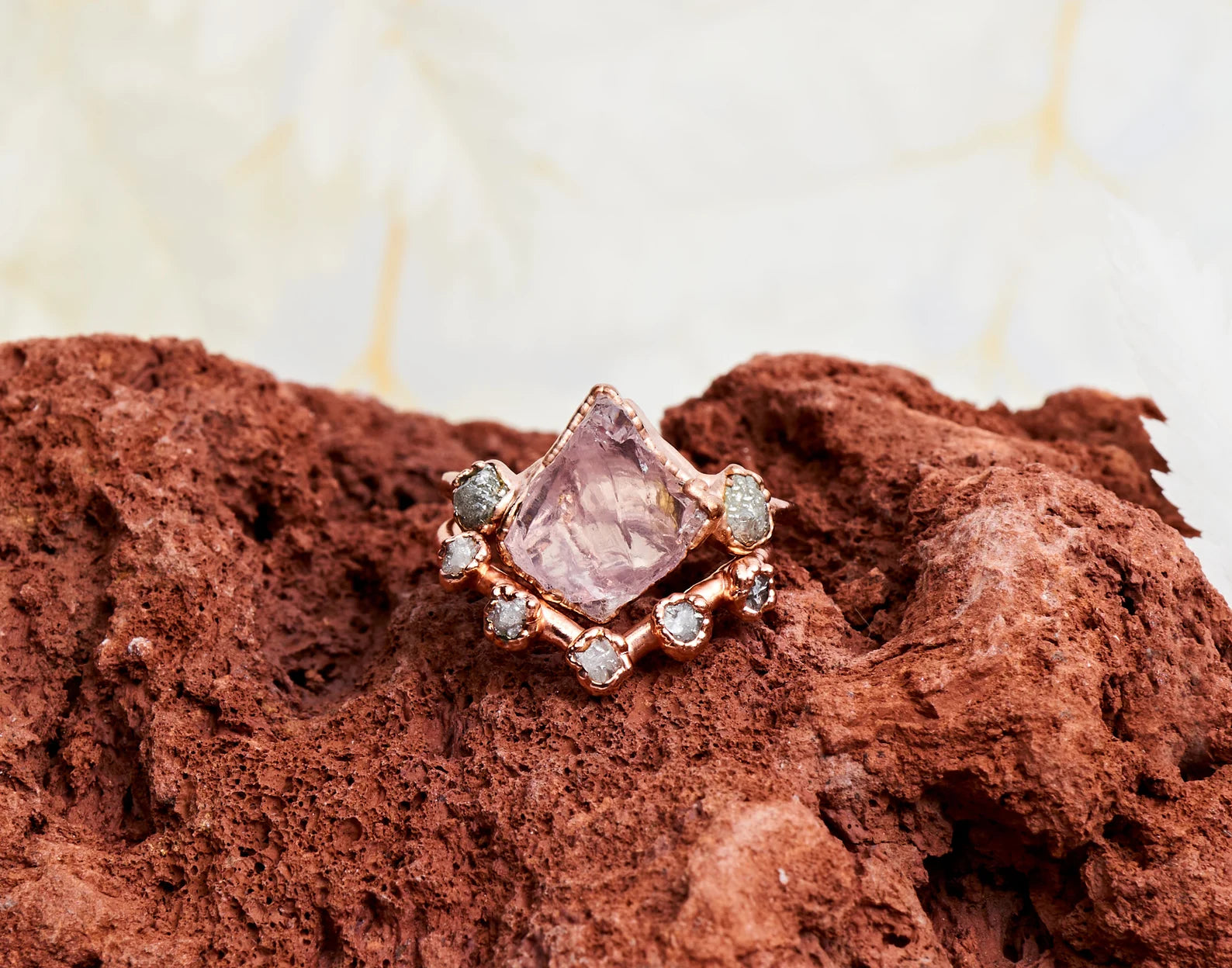 Raw rose quartz engagement ring | Dora