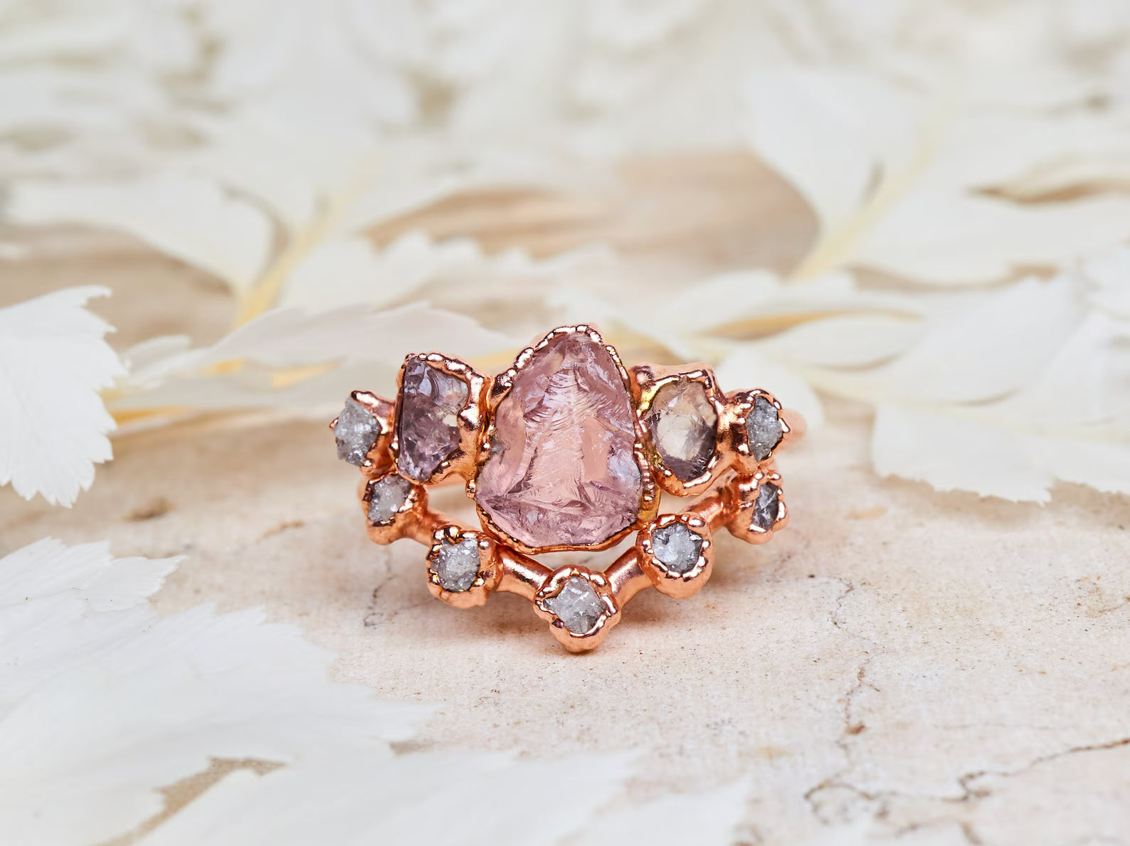 Rose quartz wedding ring | Audrey With chevron ring