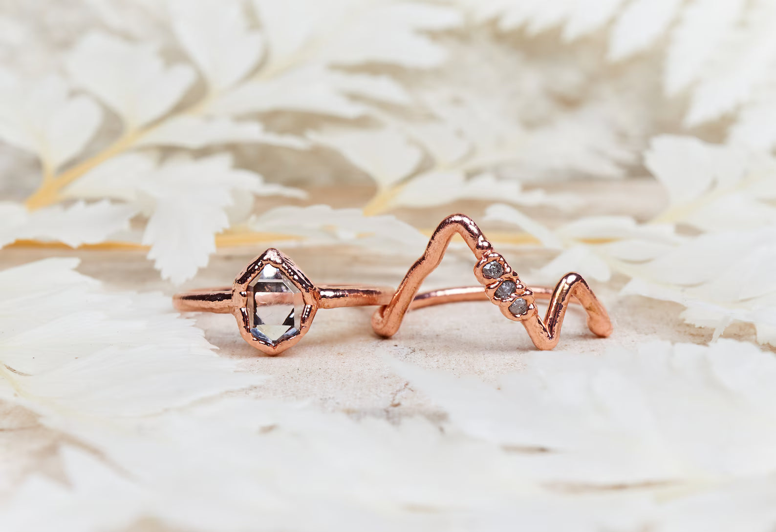 Mountain Herkimer ring with raw diamonds | Alice