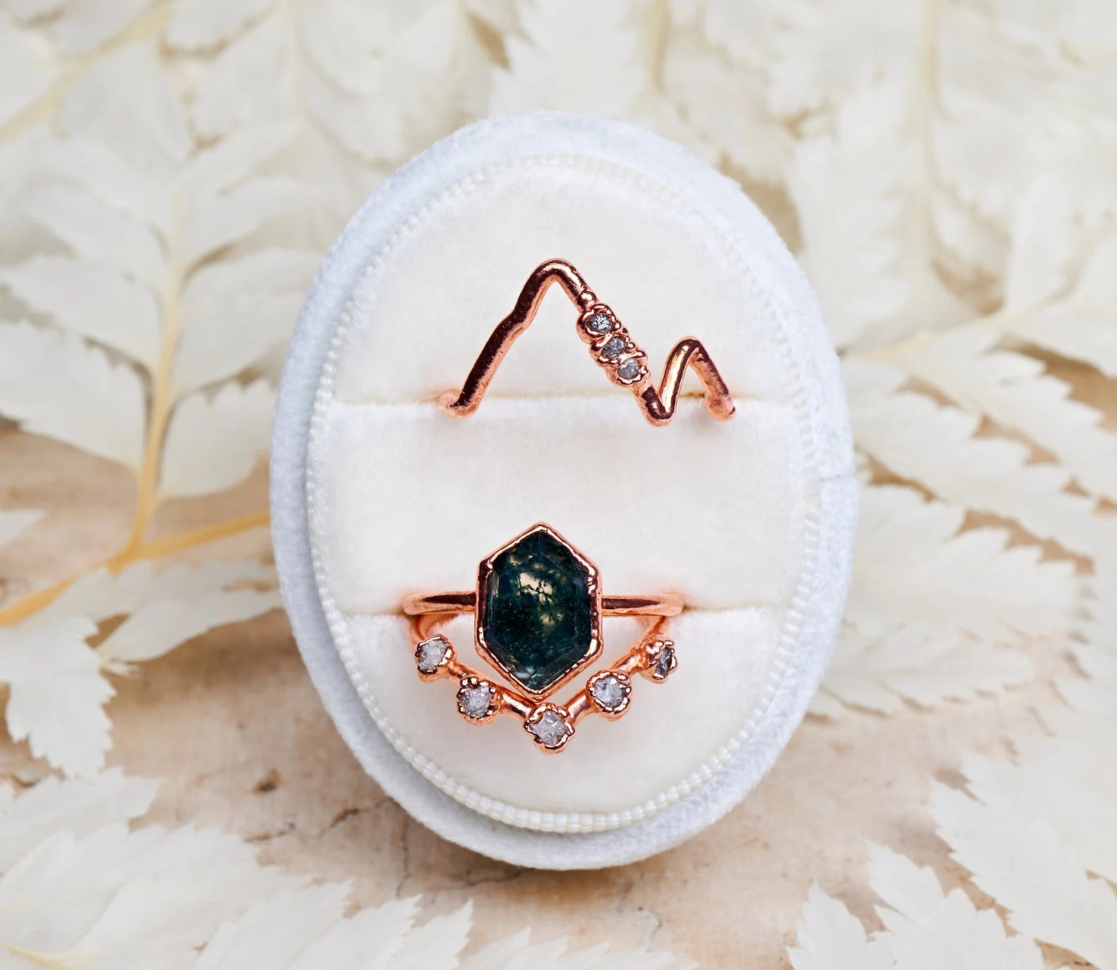 Moss Agate engagement rings | Aurelia