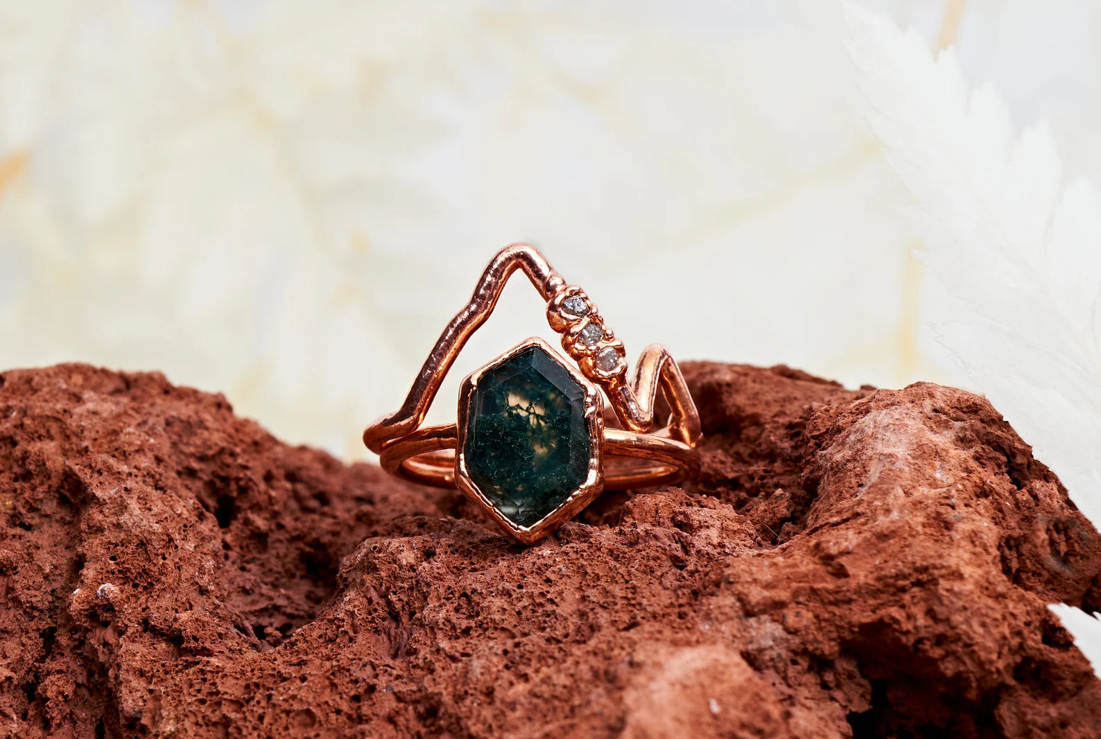 Moss Agate engagement rings | Aurelia