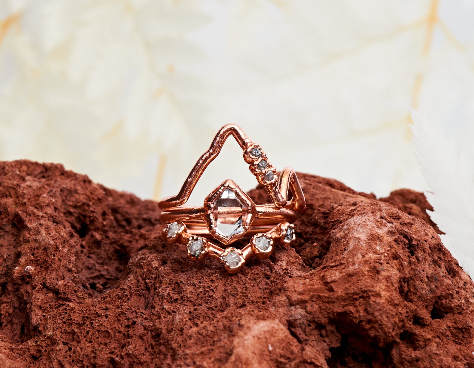 Mountain Herkimer ring with raw diamonds | Alice