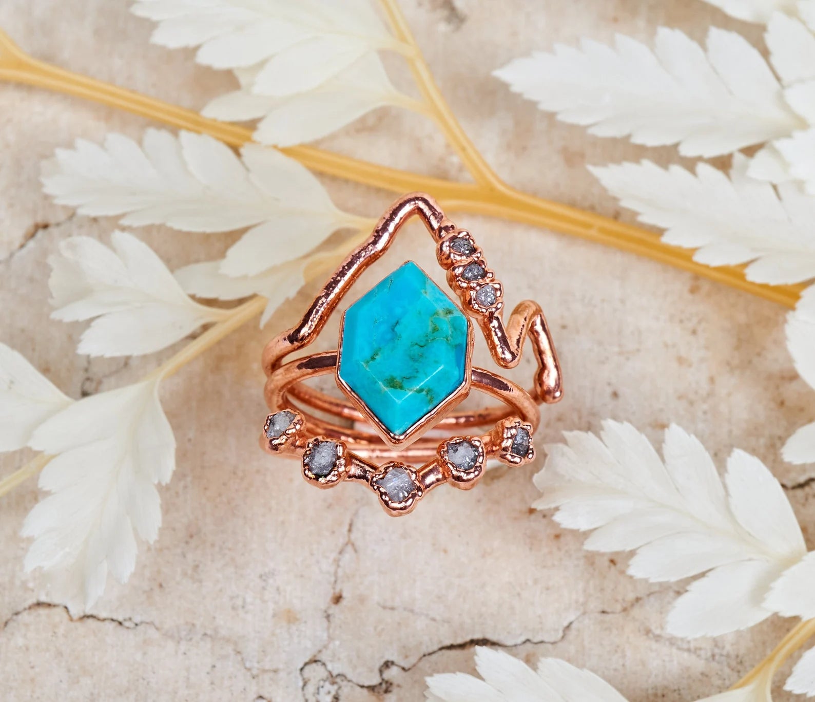 Turquoise wedding ring | Donna Three piece set