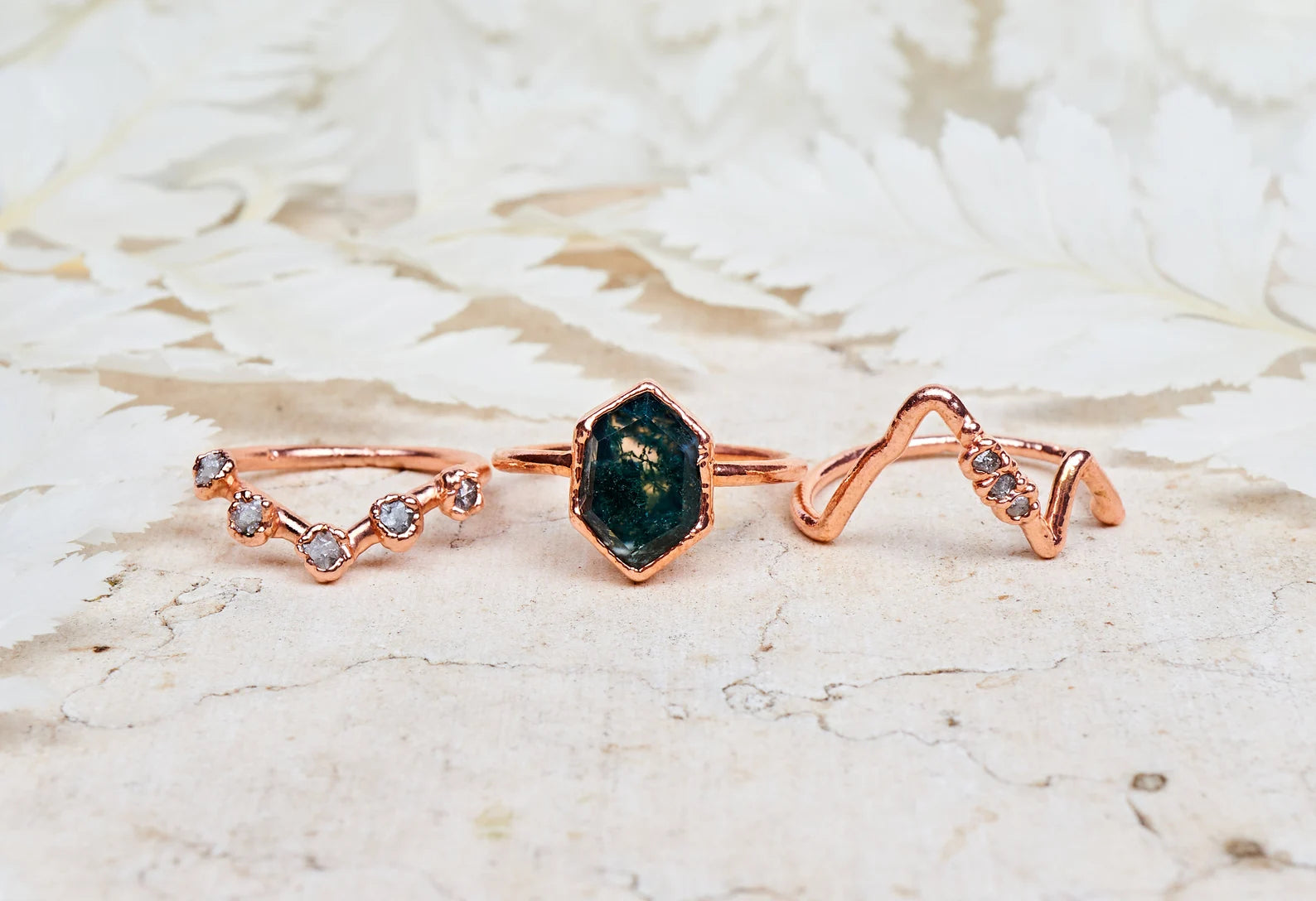 Moss Agate engagement rings | Aurelia